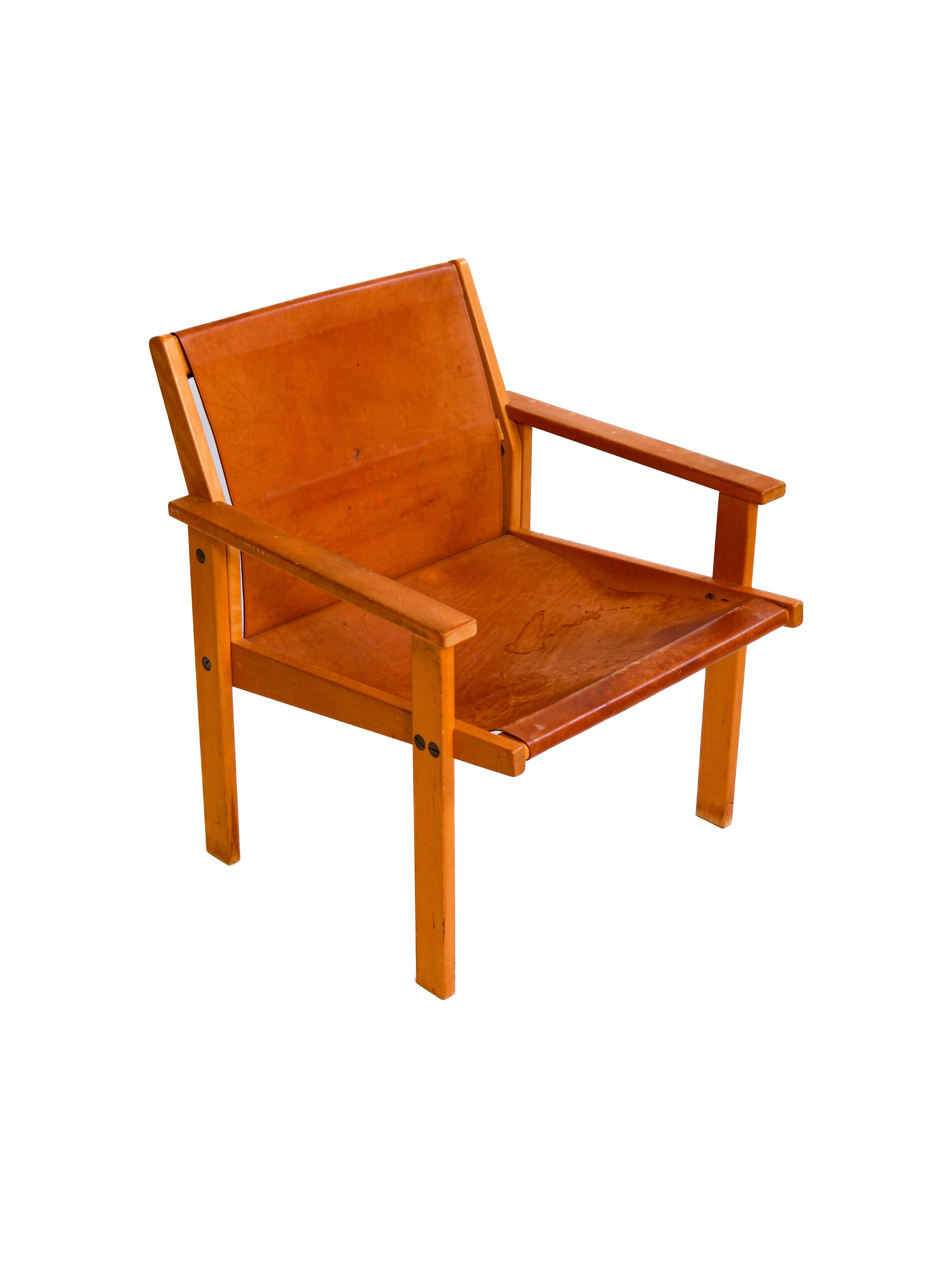 Pelle Poltrona Hans-Agne Jakobsson, pelle e legno circa 1970 in vendita