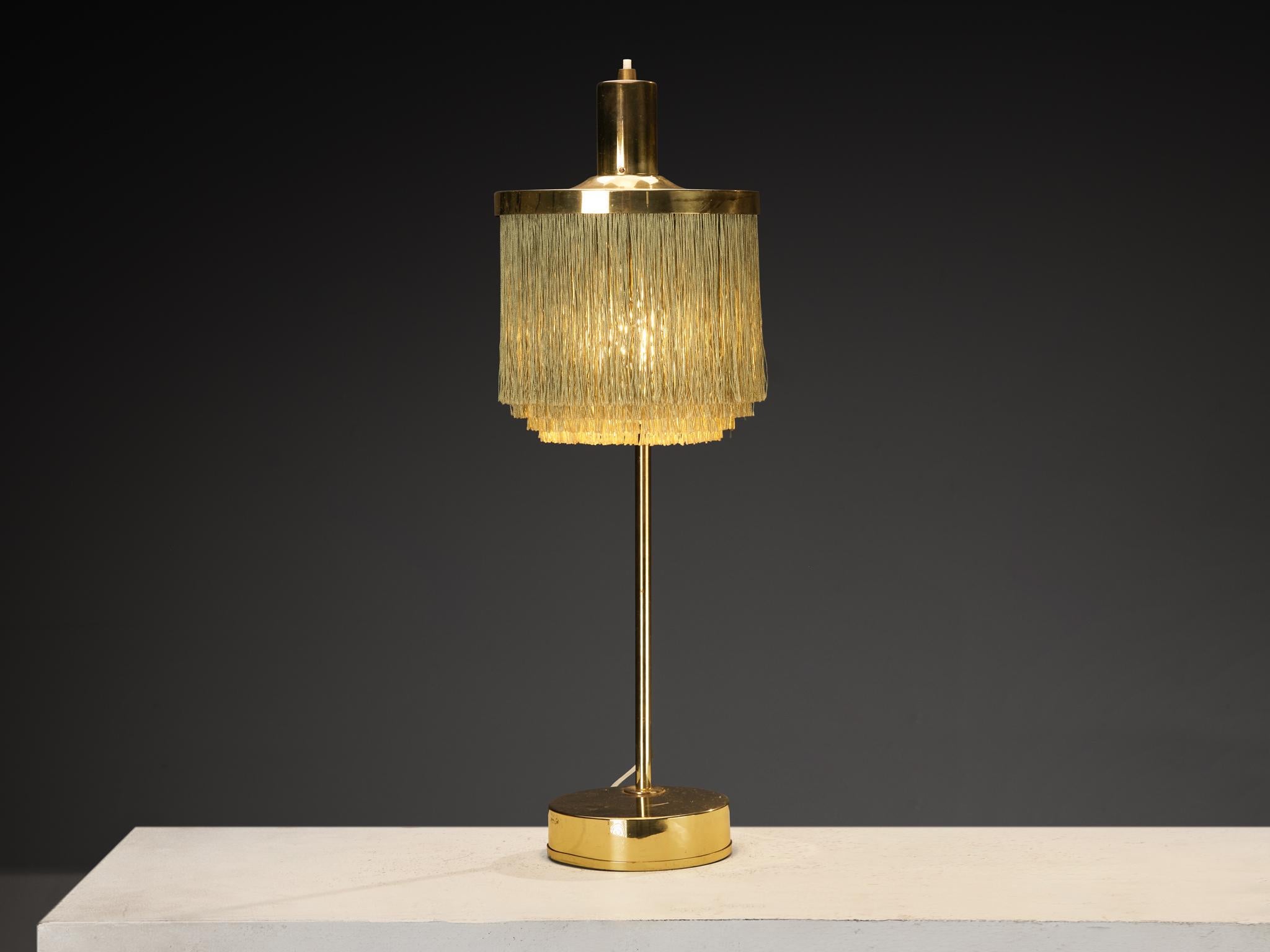 Lámpara de mesa Hans Agne Jakobsson 'B140' de latón con flecos de seda en Bueno estado para la venta en Waalwijk, NL