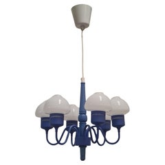 Hans-Agne Jakobsson Blue & Opaline Chandelier Model T 526 for Markaryd 1960s
