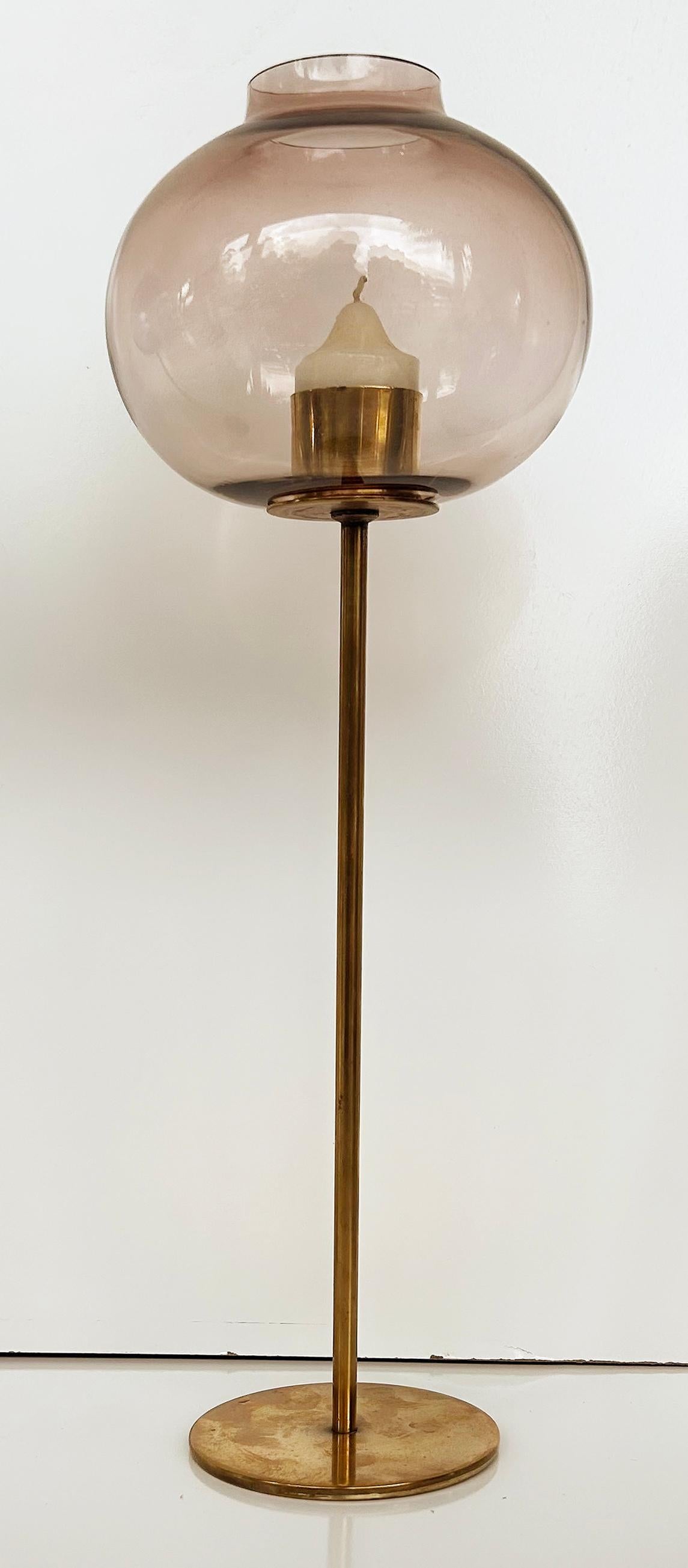 Late 20th Century Hans-Agne Jakobsson Brass and Glass Candlesticks for  AB Sweden c1970's, Set (3) For Sale