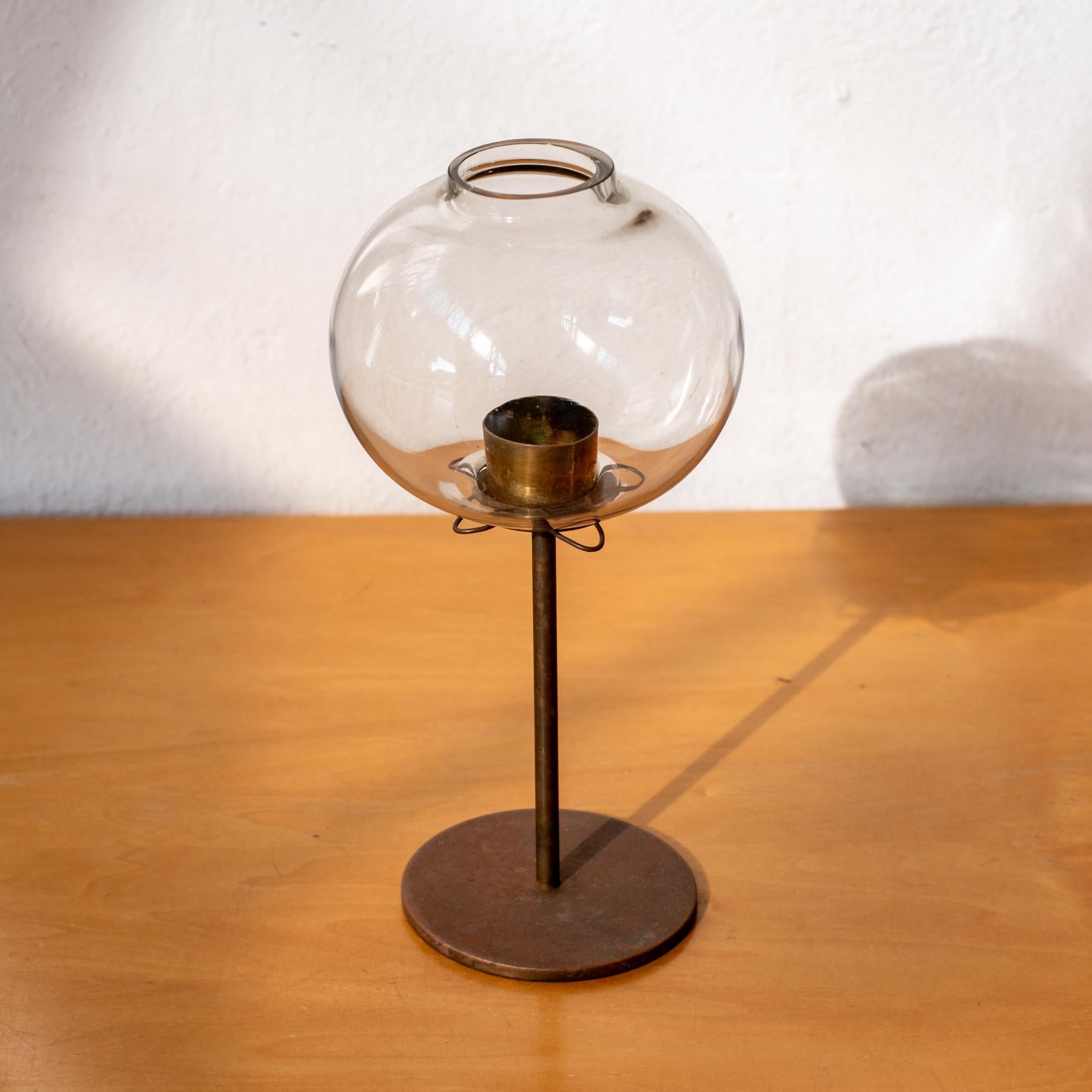 Scandinavian Modern Hans-Agne Jakobsson Brass and Glass Candlesticks for AB Sweden For Sale