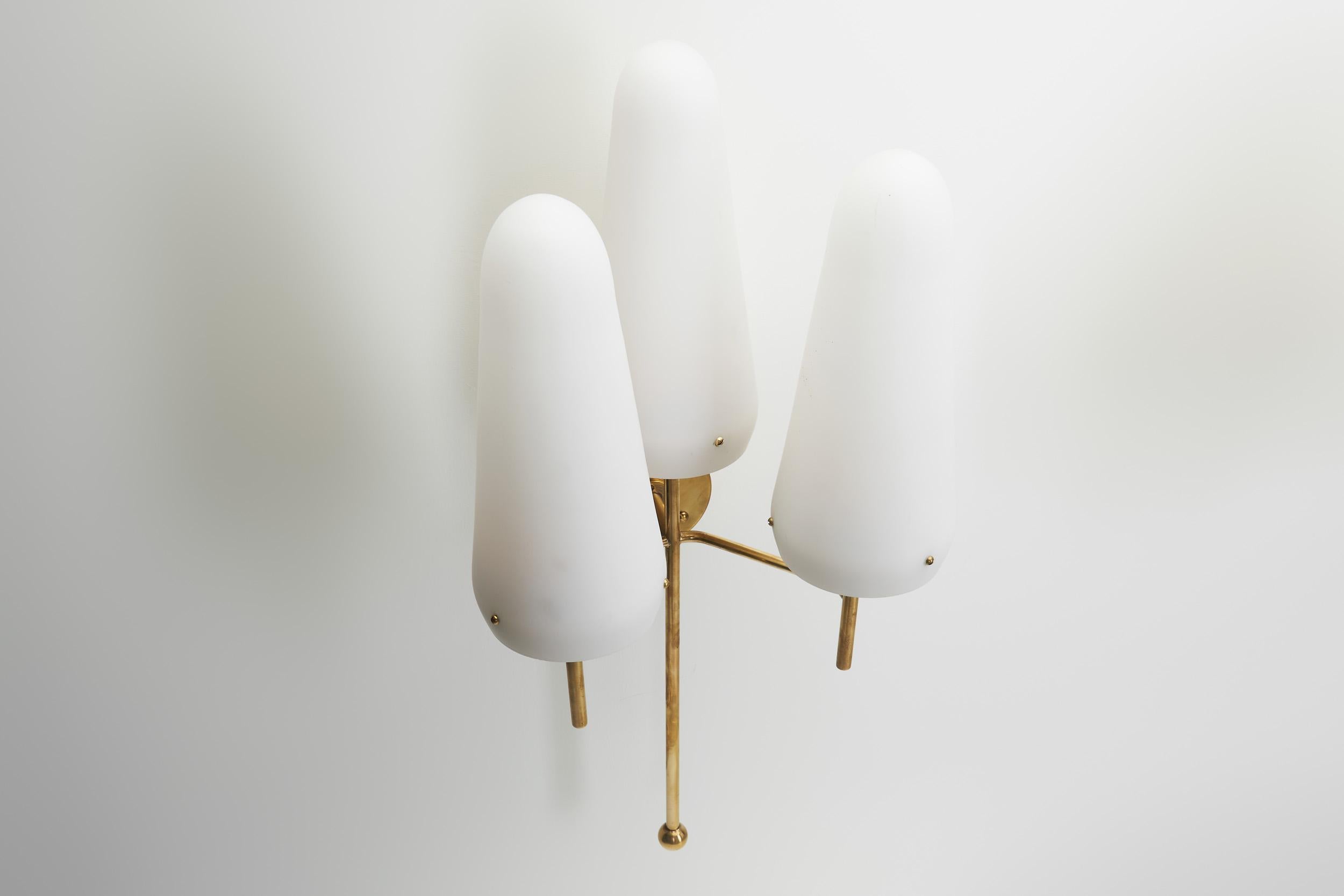 Hans Agne Jakobsson Brass and Glass Wall Sconces for AB Markaryd, Sweden 1950s For Sale 4