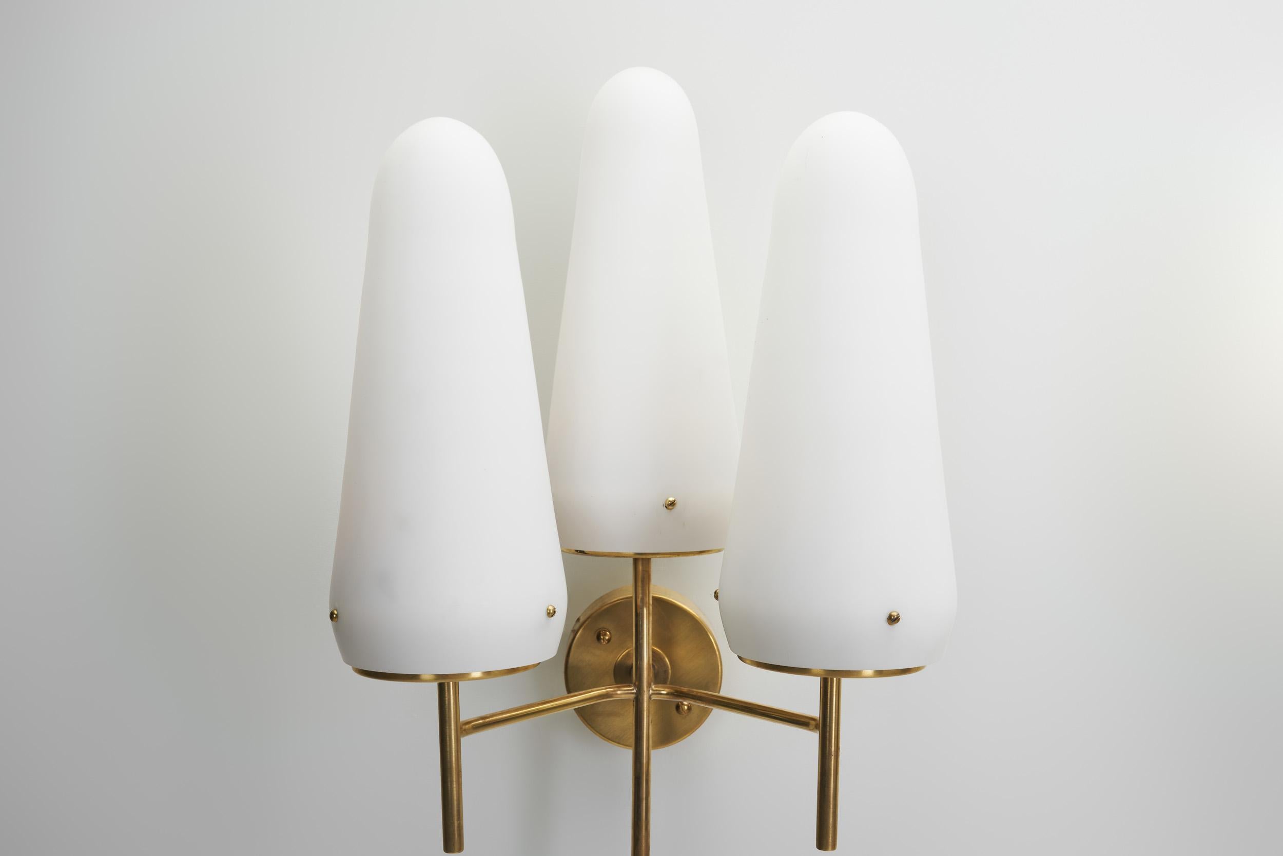 Hans Agne Jakobsson Brass and Glass Wall Sconces for AB Markaryd, Sweden 1950s For Sale 5