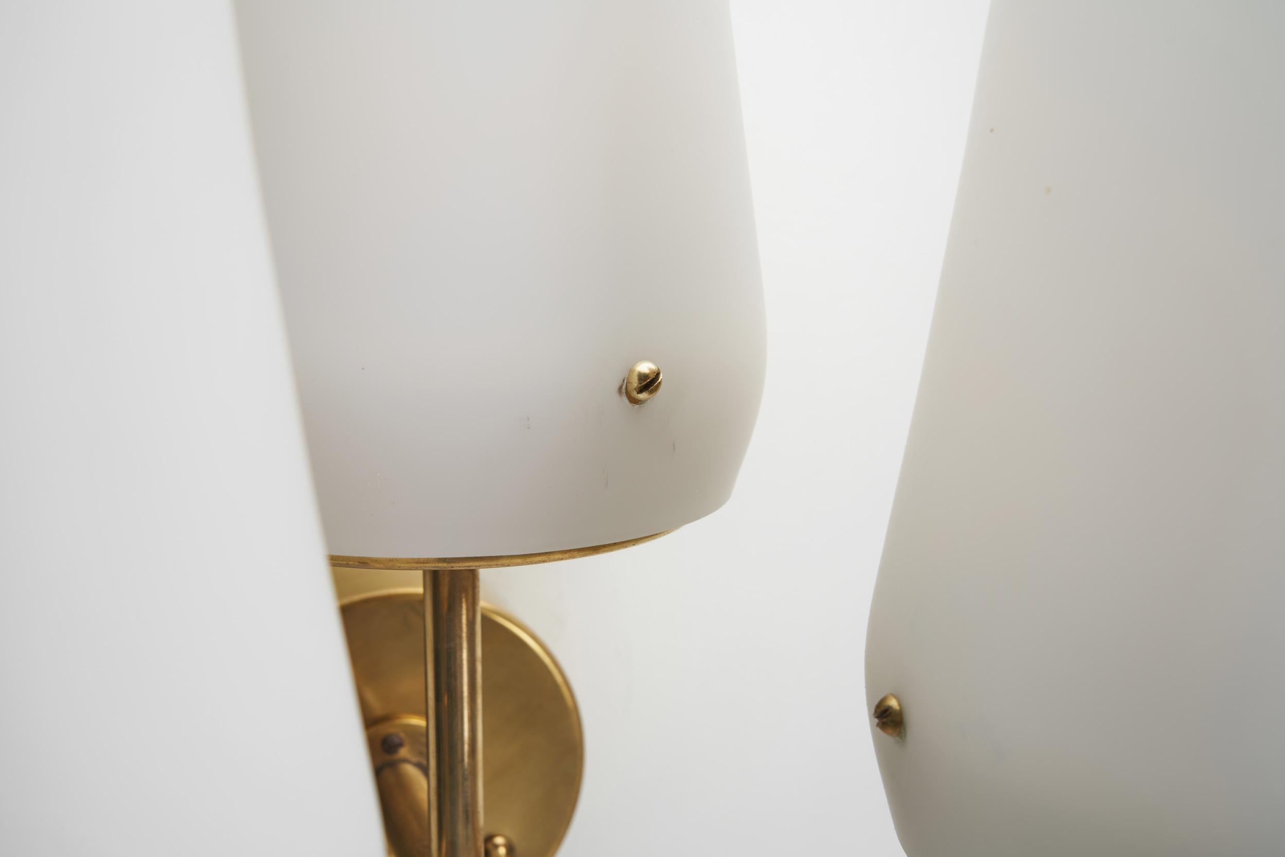 Hans Agne Jakobsson Brass and Glass Wall Sconces for AB Markaryd, Sweden 1950s For Sale 6