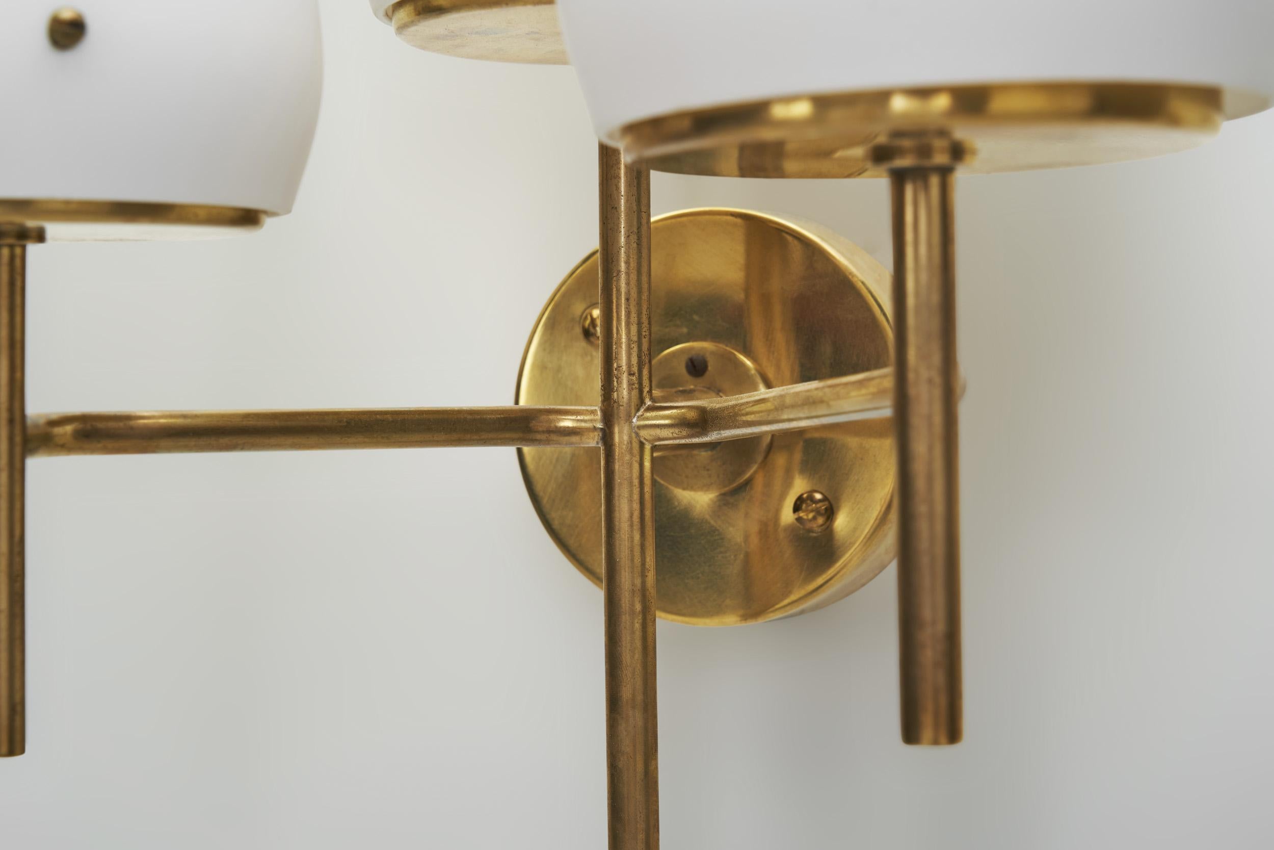 Hans Agne Jakobsson Brass and Glass Wall Sconces for AB Markaryd, Sweden 1950s For Sale 9