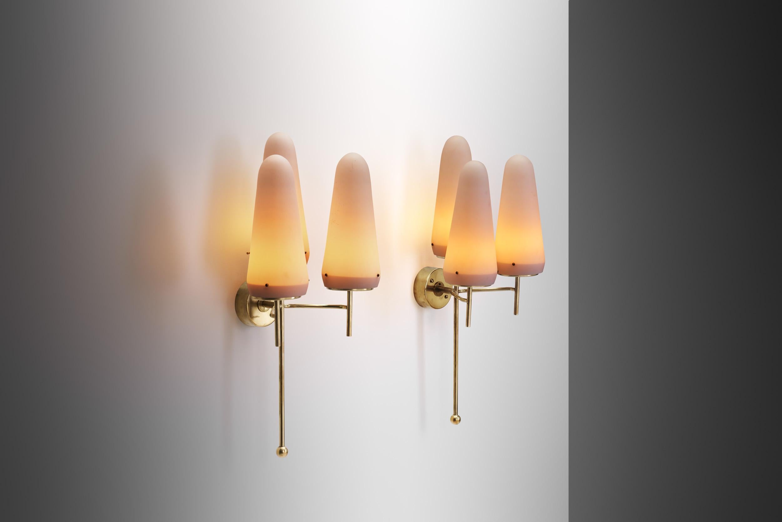 Mid-20th Century Hans Agne Jakobsson Brass and Glass Wall Sconces for AB Markaryd, Sweden 1950s For Sale