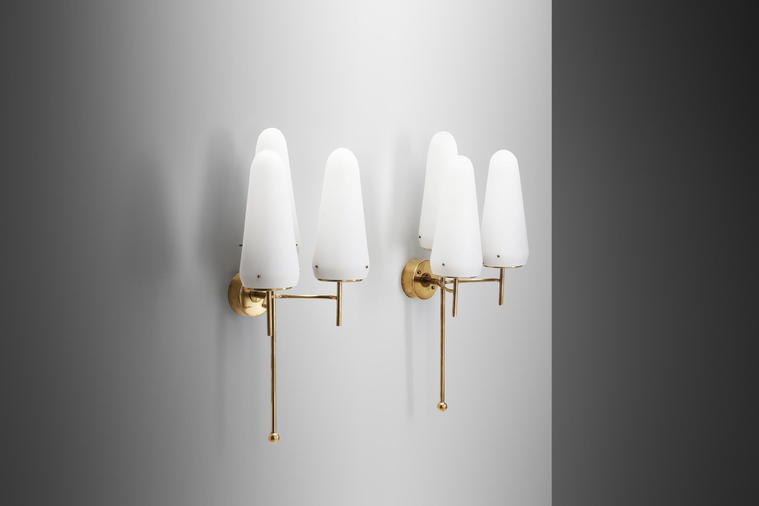 Hans Agne Jakobsson Brass and Glass Wall Sconces for AB Markaryd, Sweden 1950s For Sale 1