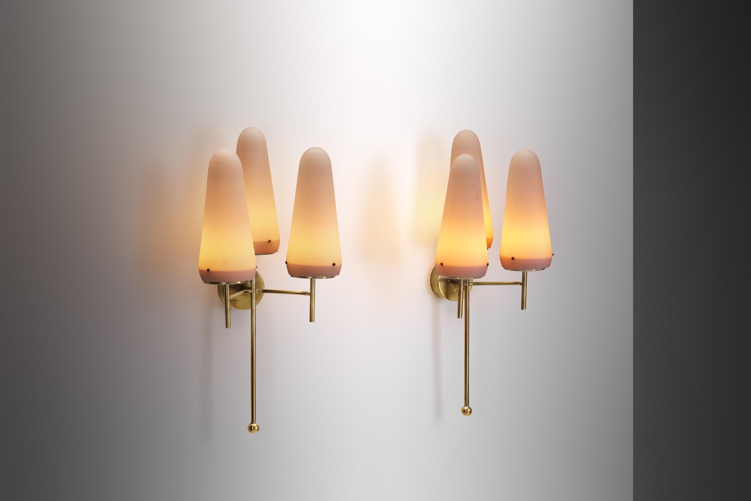 Hans Agne Jakobsson Brass and Glass Wall Sconces for AB Markaryd, Sweden 1950s For Sale 2