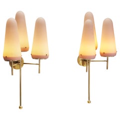 Hans Agne Jakobsson Brass and Glass Wall Sconces for AB Markaryd, Sweden 1950s