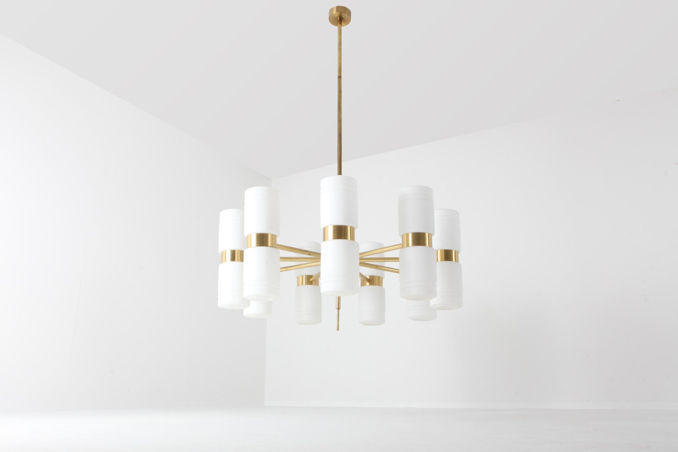 Hans-Agne Jakobsson Brass and Milky Opaline Glass Chandelier 4