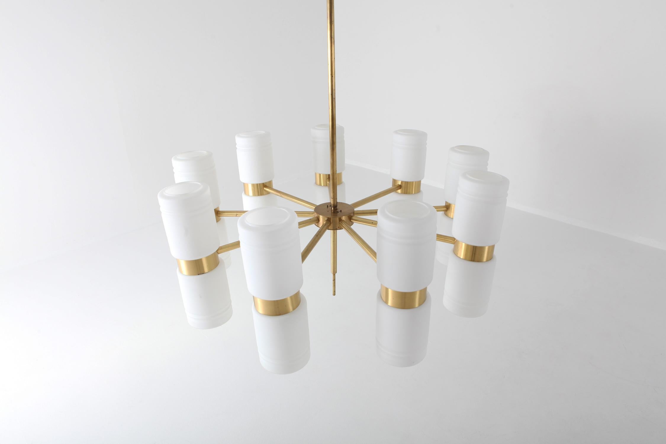 Hans-Agne Jakobsson Brass and Milky Opaline Glass Chandelier 1