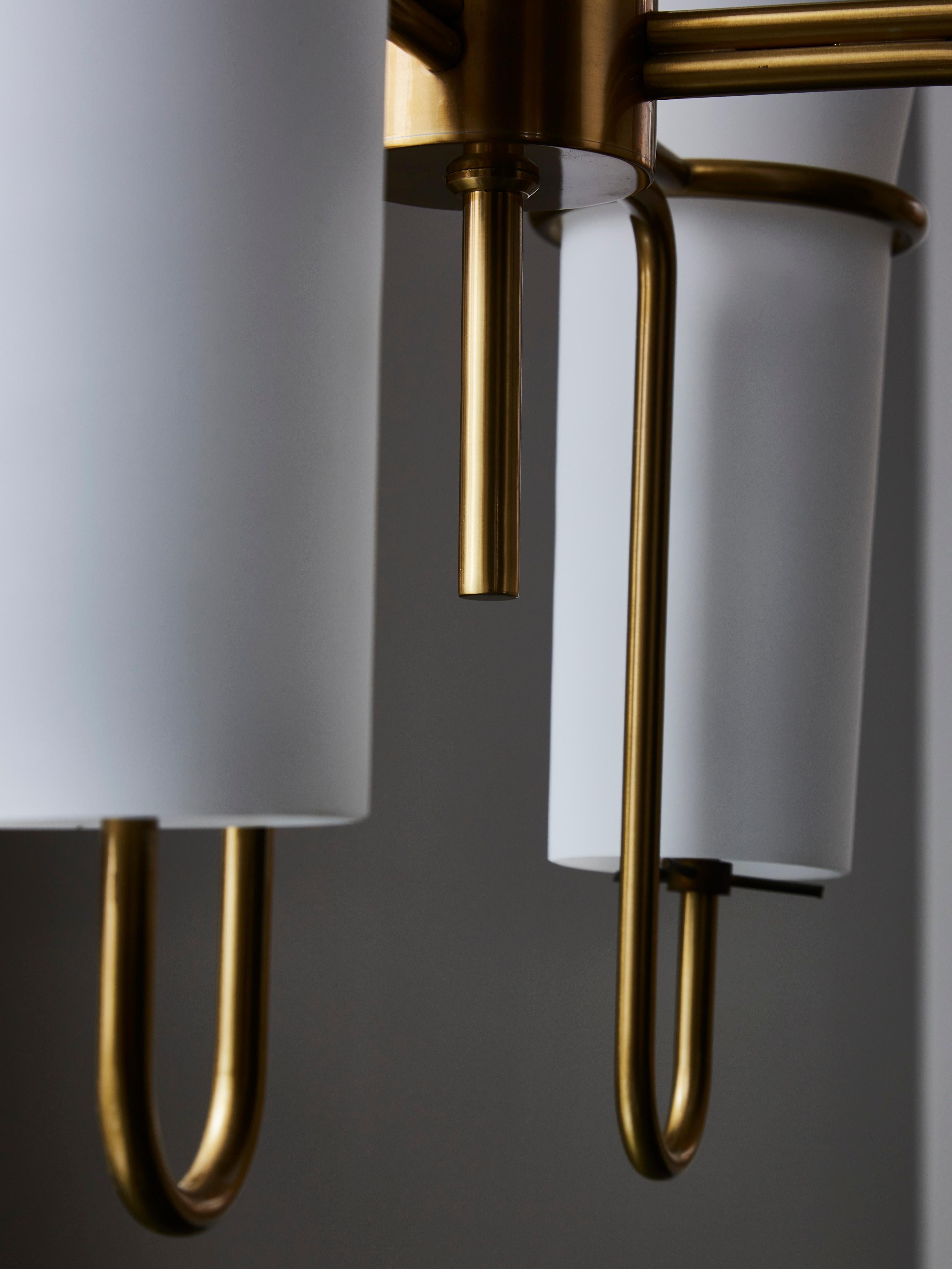 Mid-20th Century Hans-Agne Jakobsson Brass and Opaline Glass Chandelier