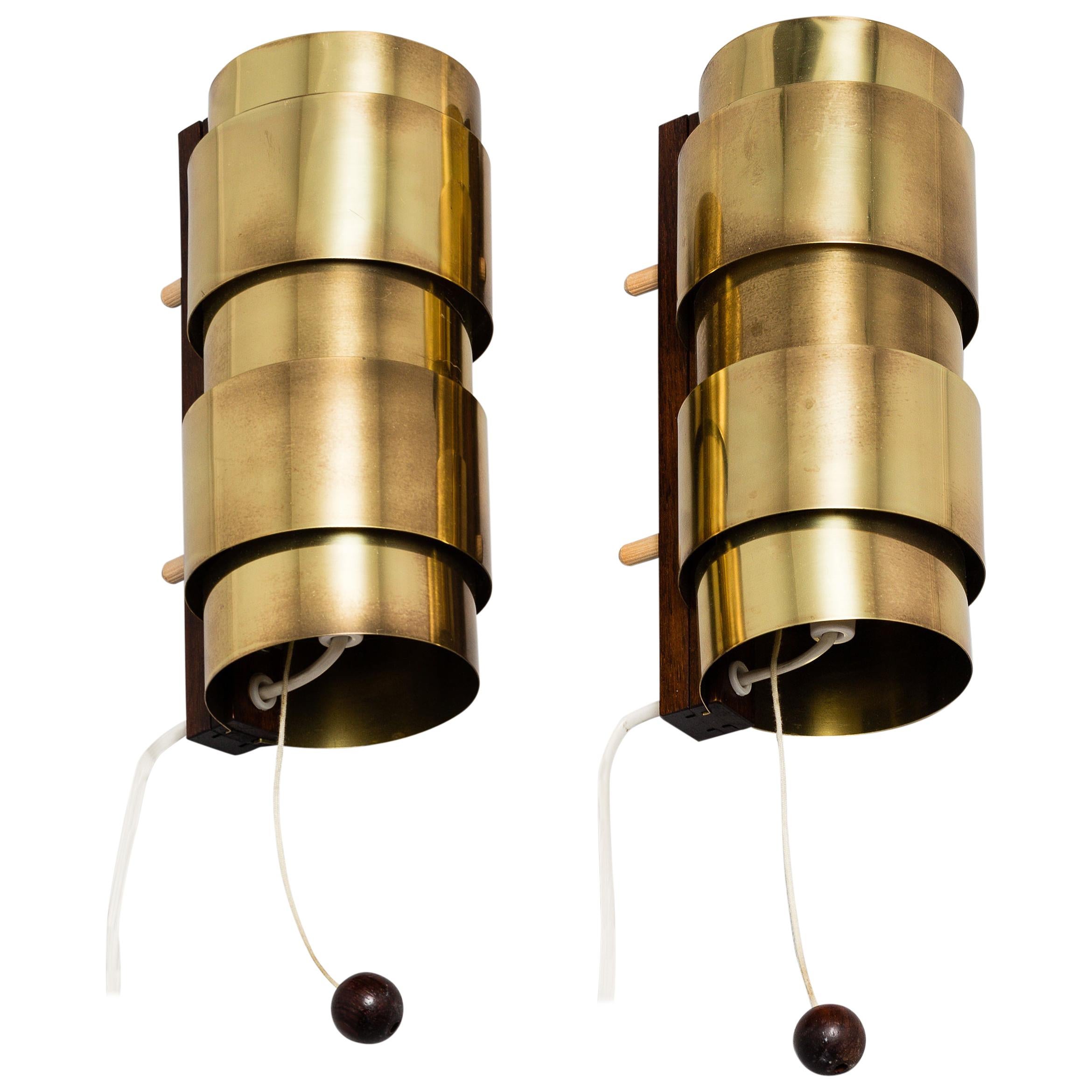 Hans-Agne Jakobsson Brass and Rosewood Wall Lamps For Sale