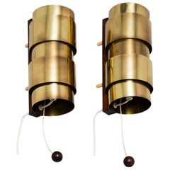 Hans-Agne Jakobsson Brass and Rosewood Wall Lamps