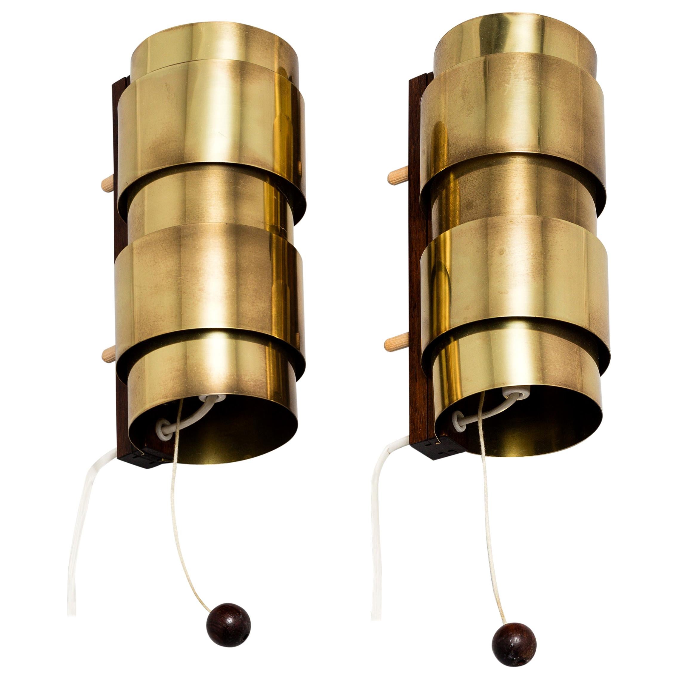 Hans-Agne Jakobsson Brass and Rosewood Wall Lamps For Sale