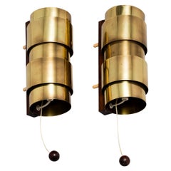 Hans-Agne Jakobsson Brass and Rosewood Wall Lamps