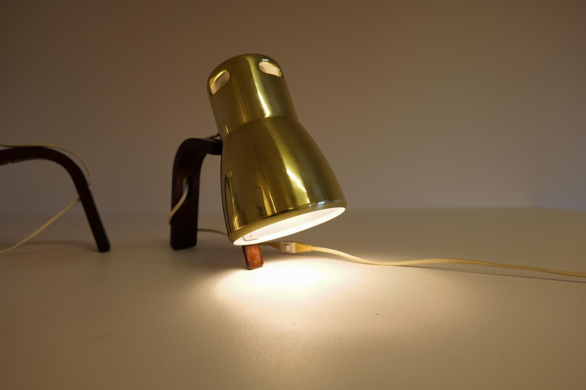 Hans-Agne Jakobsson Brass and Stained Wood Wall Lamps, Sweden, 1970s For Sale 12
