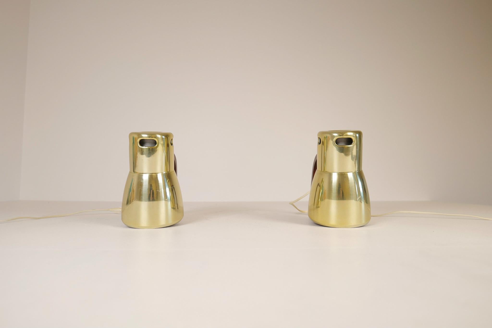Hans-Agne Jakobsson Brass and Stained Wood Wall Lamps, Sweden, 1970s For Sale 1