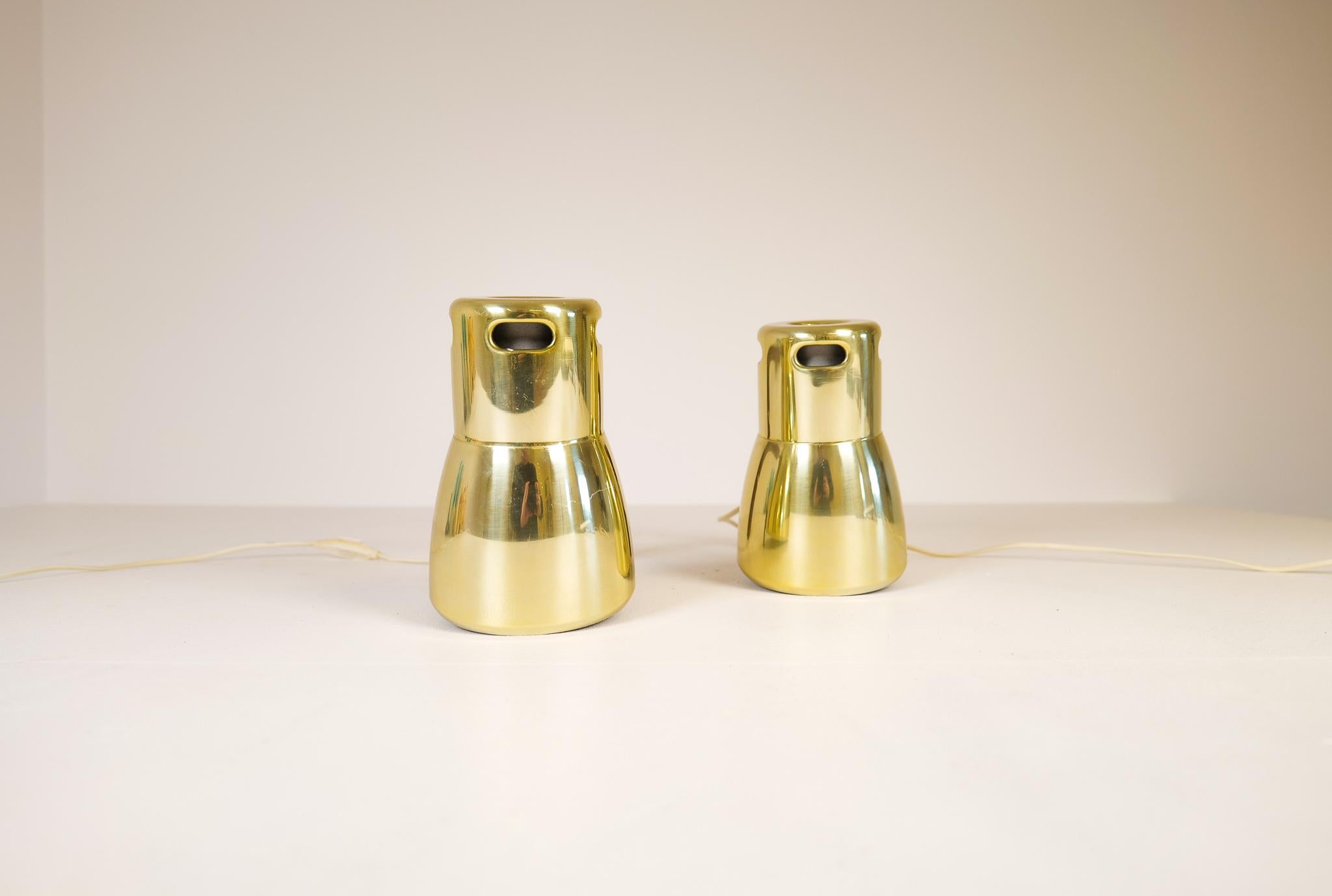 Hans-Agne Jakobsson Brass and Stained Wood Wall Lamps, Sweden, 1970s For Sale 3