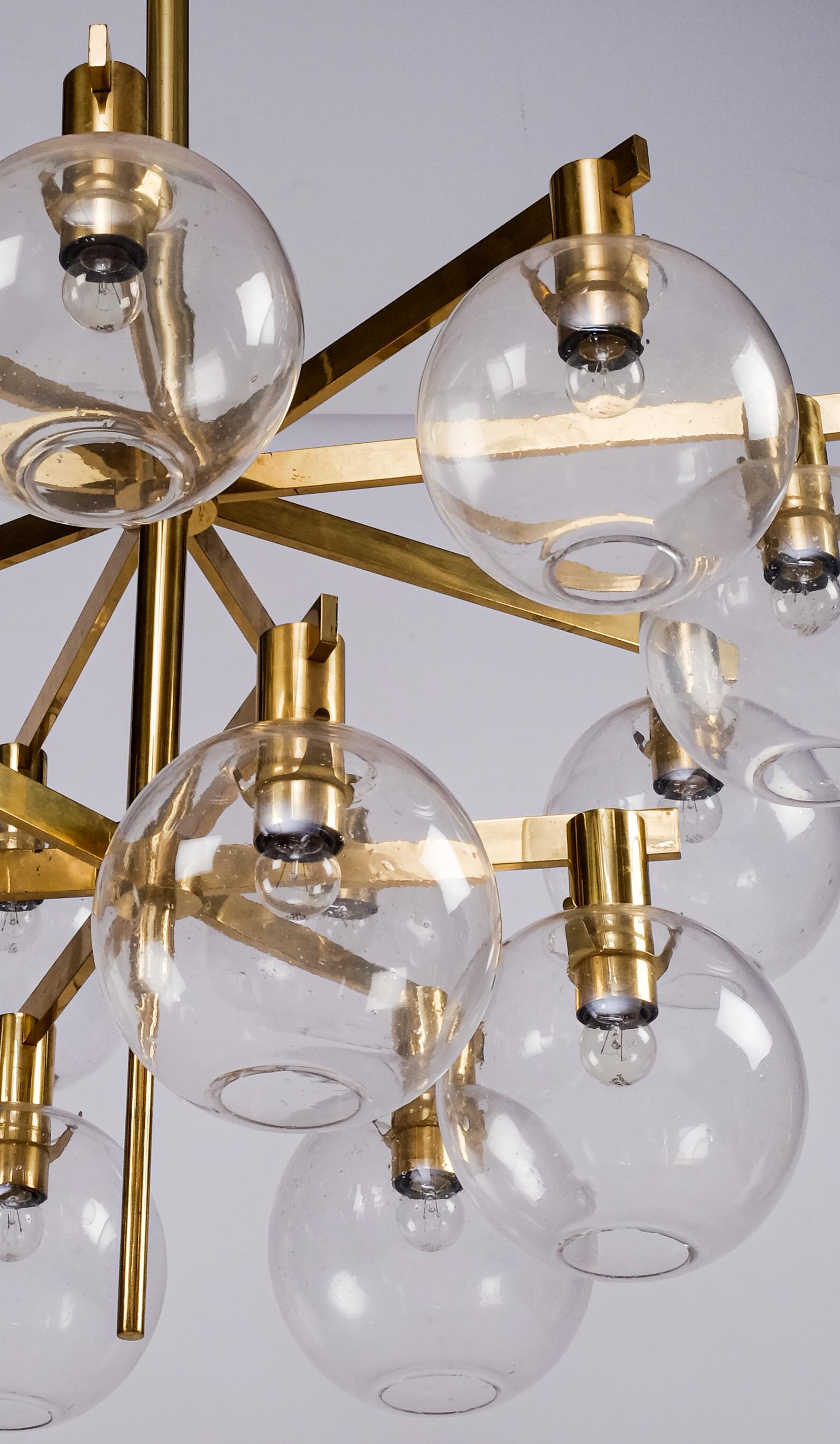 Scandinavian Modern Hans-Agne Jakobsson Brass Chandelier Model 348/15, 1960s For Sale