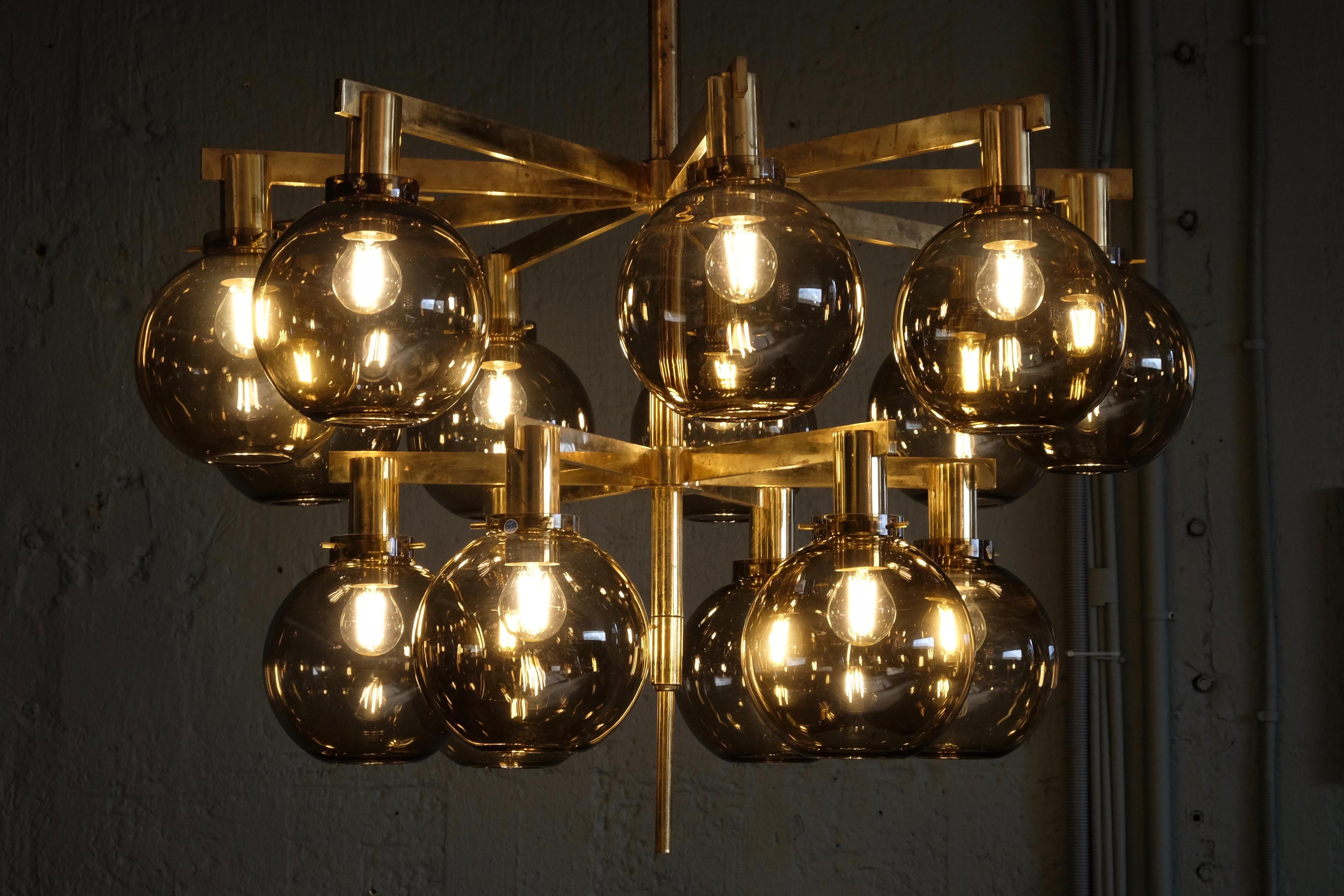 Mid-20th Century Hans-Agne Jakobsson Brass Chandelier Model 348/15, 1960s For Sale