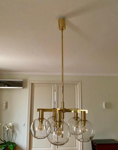 Hans-Agne Jakobsson Brass Chandelier with Five Globes