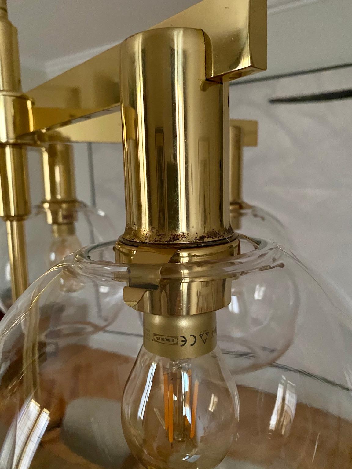 Hans-Agne Jakobsson Brass Chandelier with Five Globes In Good Condition For Sale In Madrid, ES