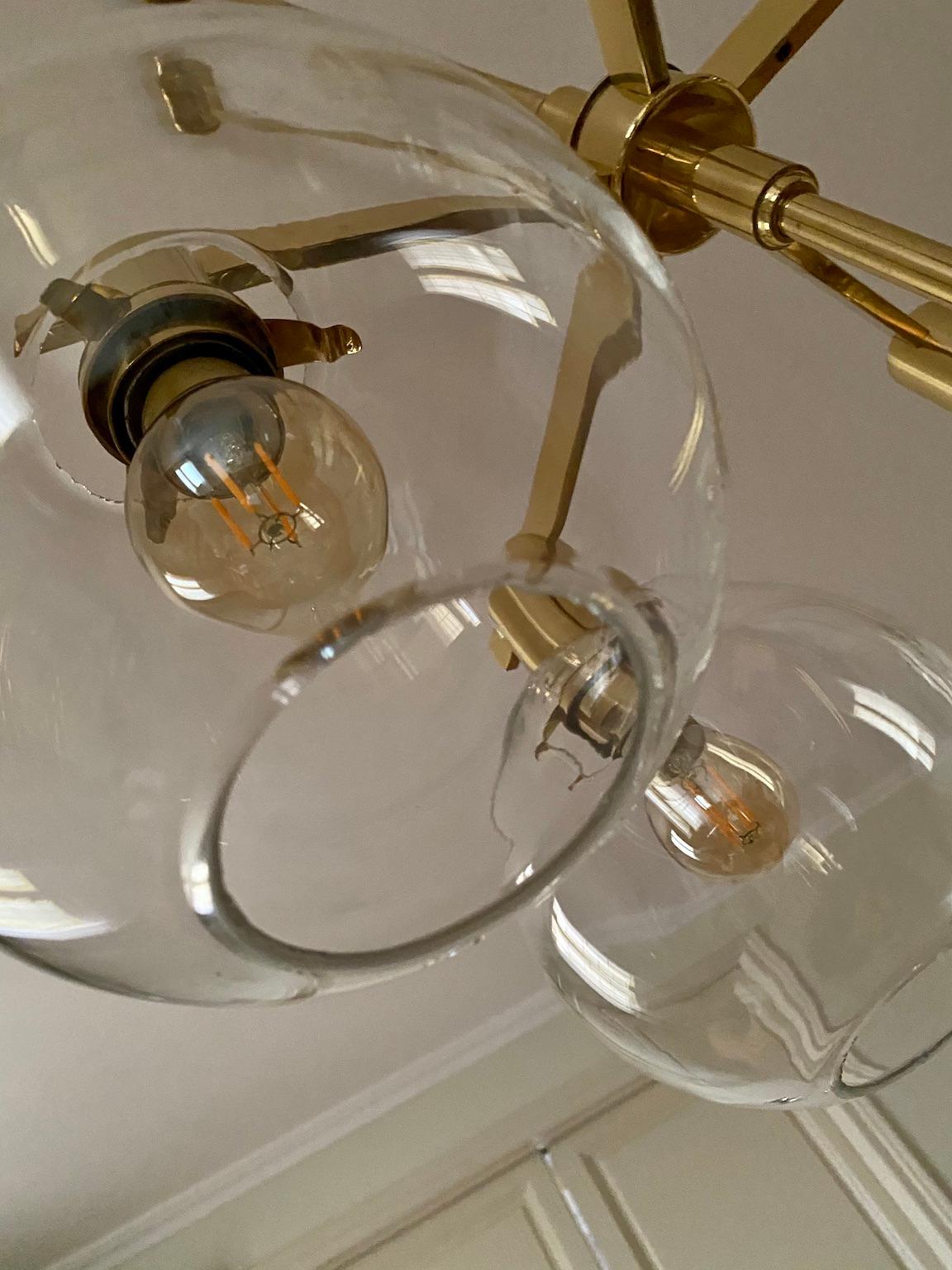 Hans-Agne Jakobsson Brass Chandelier with Five Globes For Sale 2