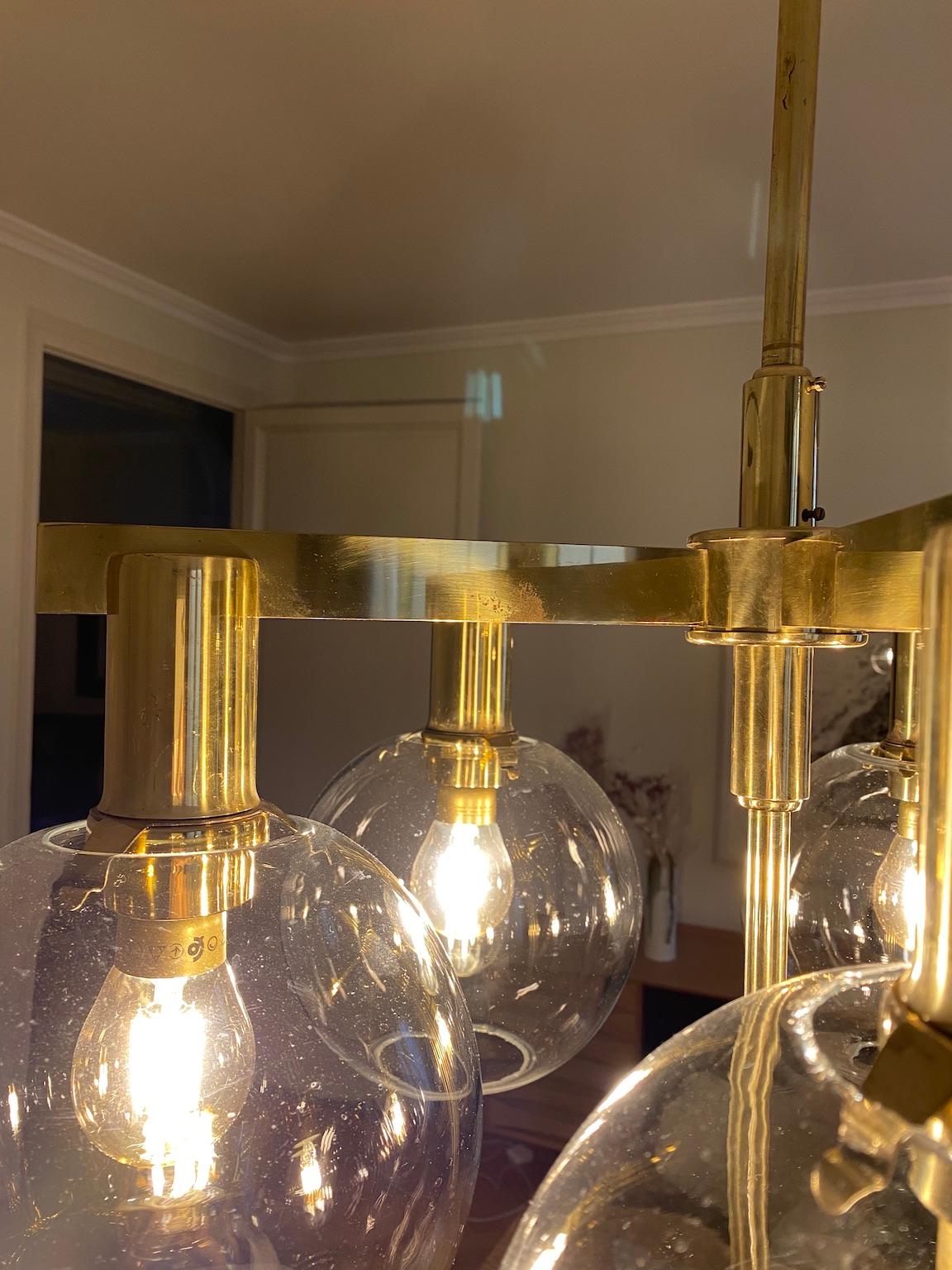 Hans-Agne Jakobsson Brass Chandelier with Five Globes For Sale 3