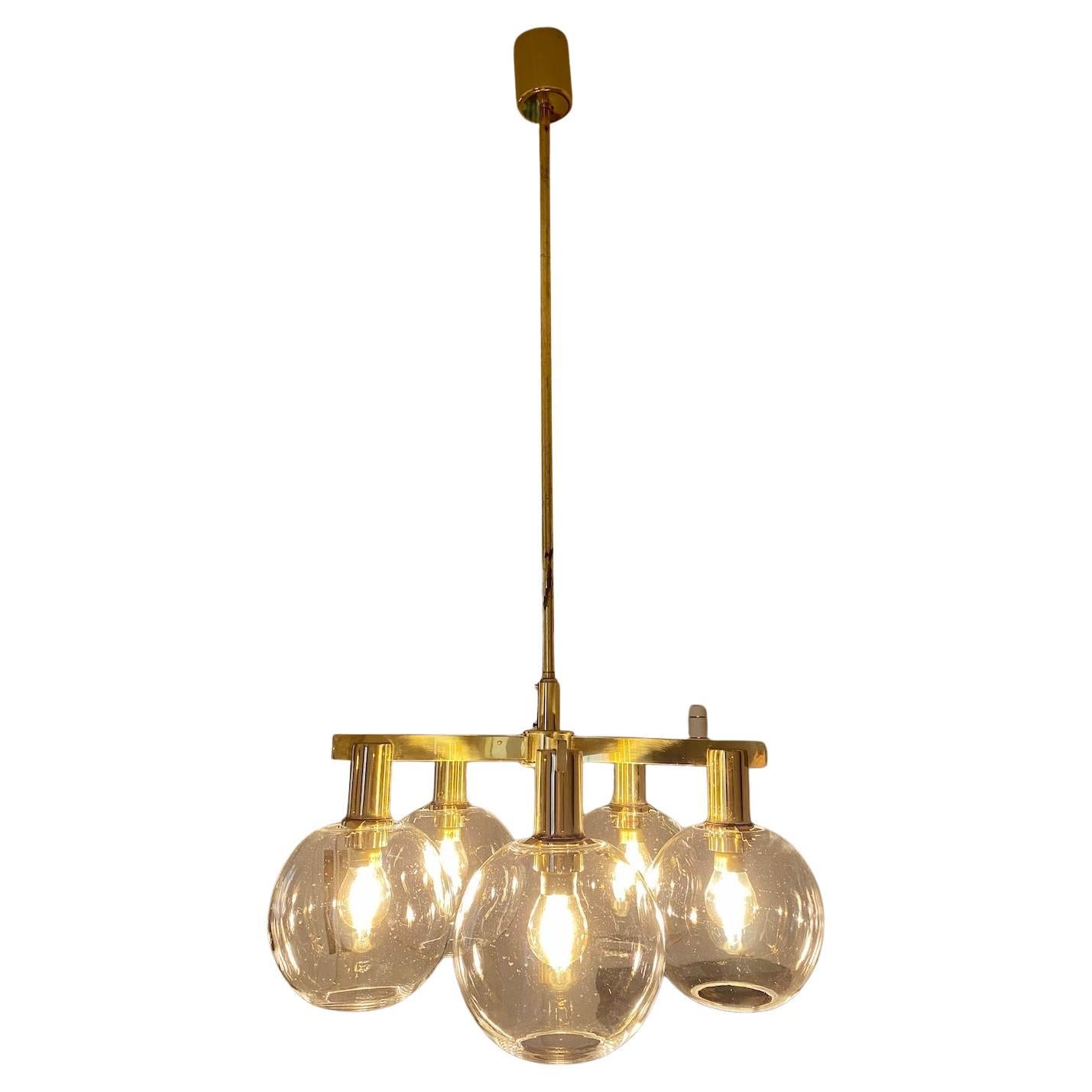 Hans-Agne Jakobsson Brass Chandelier with Five Globes For Sale