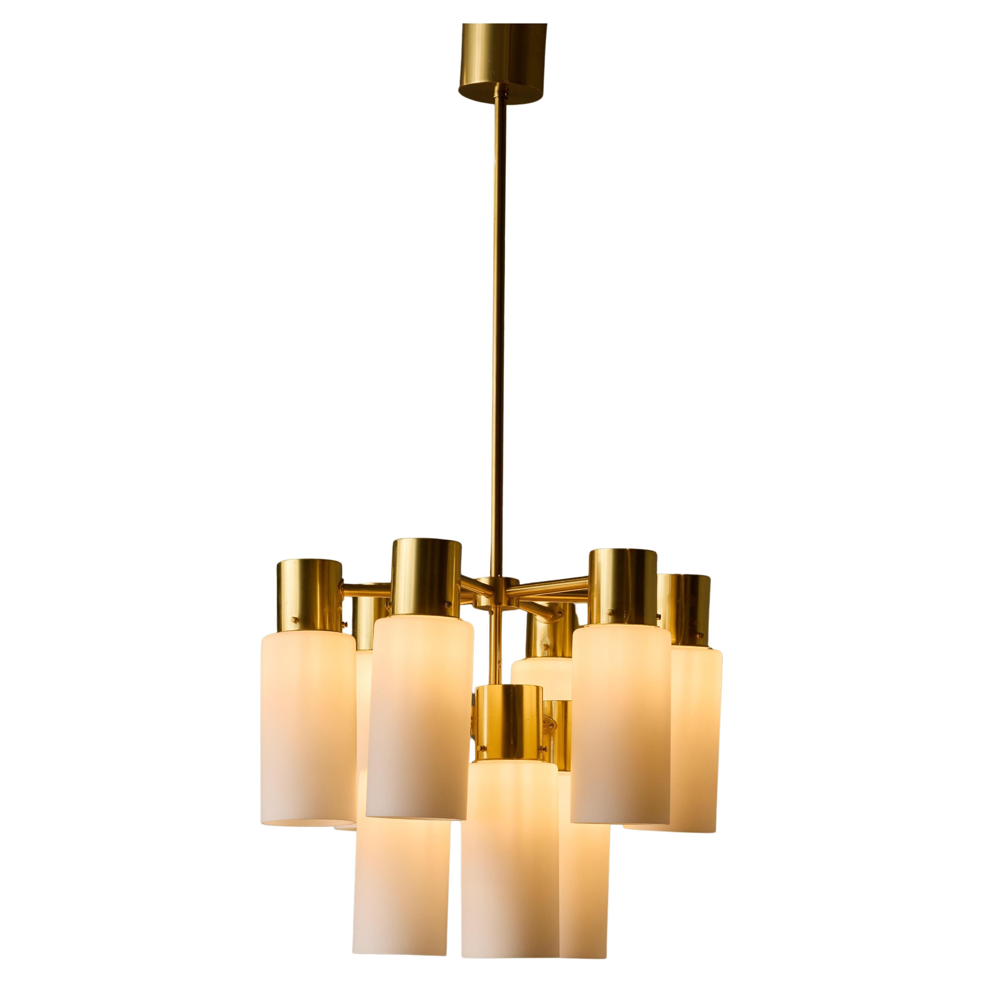 Hans Agne jakobsson Brass Chandeliers with Opaline Glass