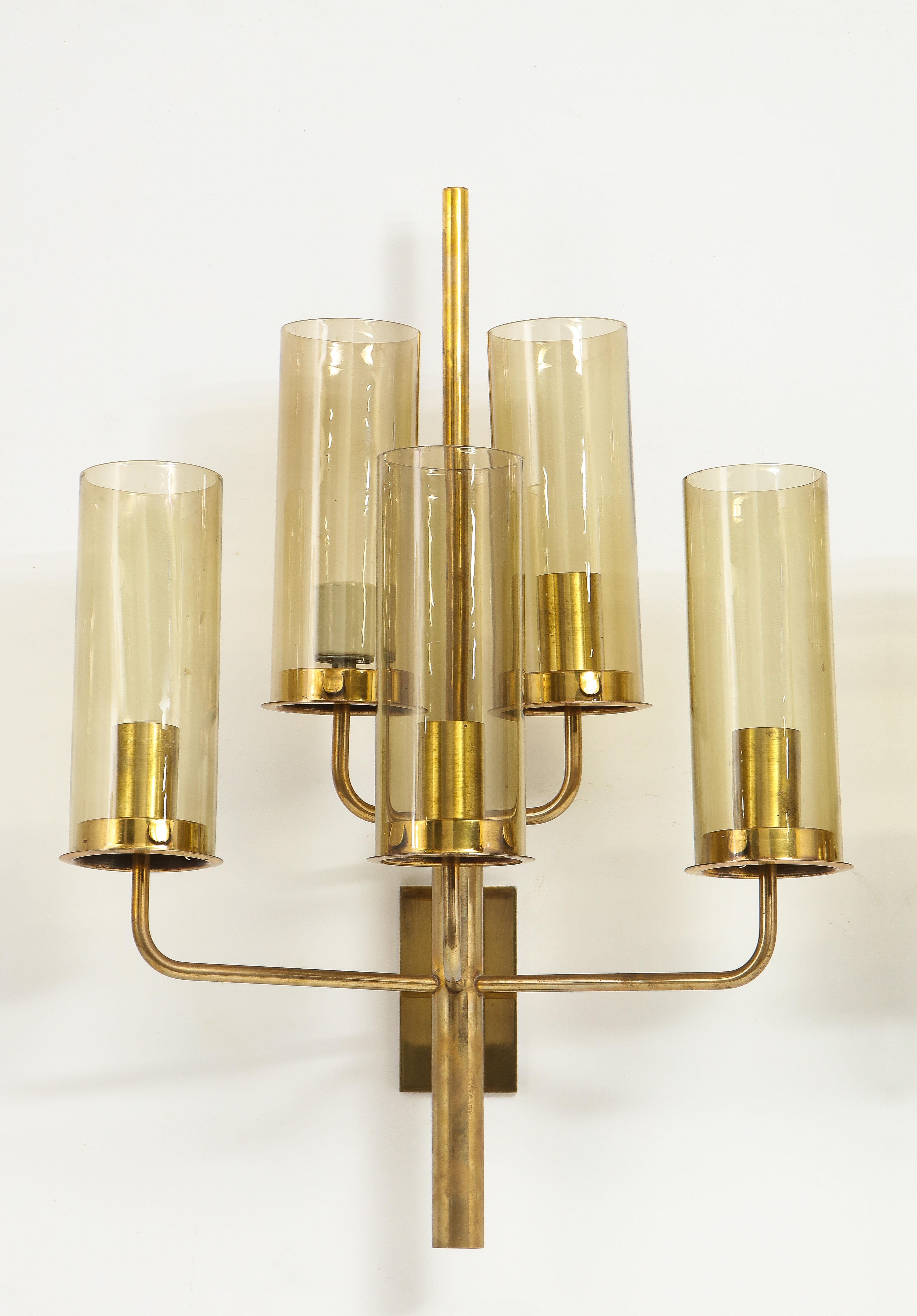 Hans-Agne Jakobsson Brass & Glass Sconces, Sweden 1950's For Sale 6