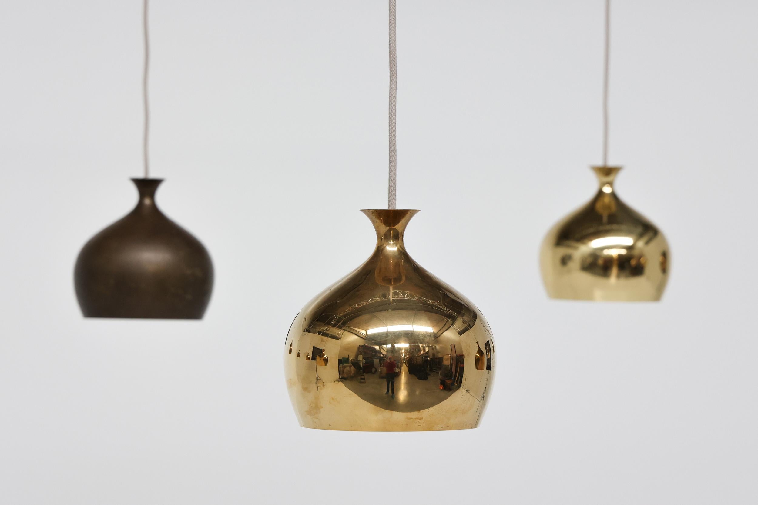 Mid-20th Century Hans Agne Jakobsson Brass Pendant Lamp for Markaryd, Scandinavian Design, 1960's For Sale