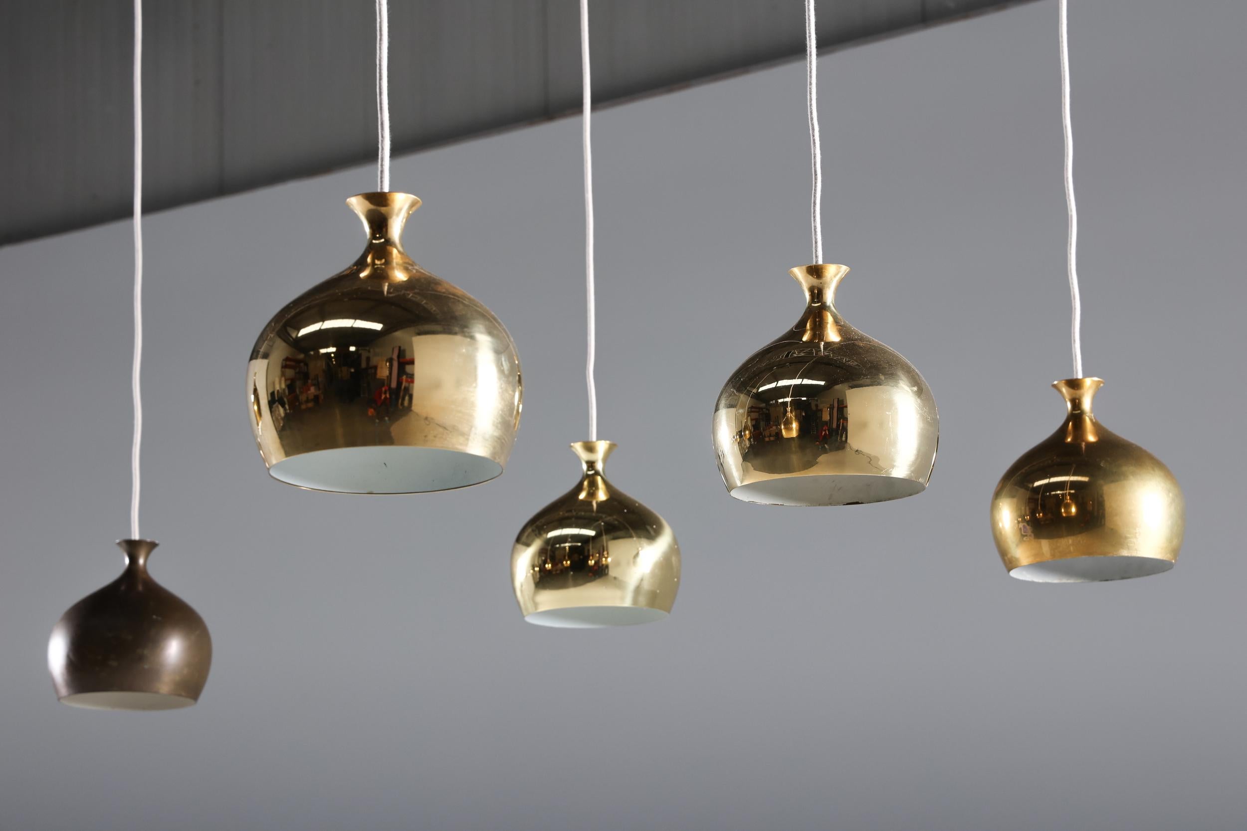 Hans Agne Jakobsson Brass Pendant Lamp for Markaryd, Scandinavia, 1960s For Sale 2