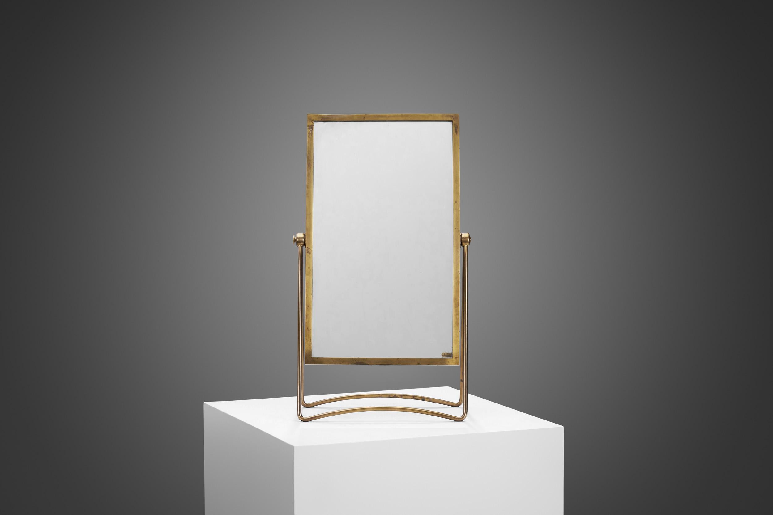 Hans-Agne Jakobsson Brass Table Mirror, Sweden 1960s In Good Condition For Sale In Utrecht, NL