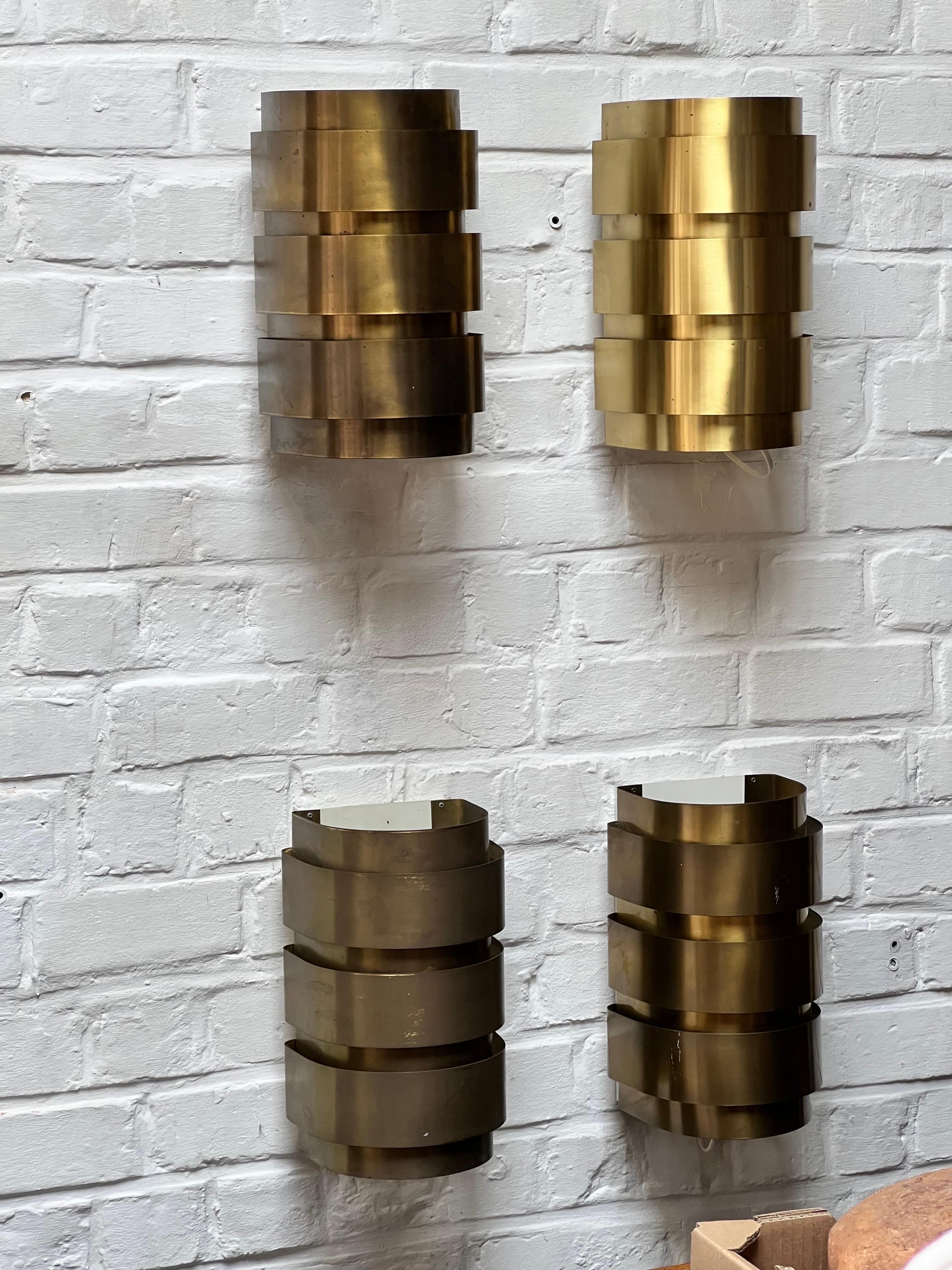 Hans Agne Jakobsson Brass Wall Lamp, Set of 4 Mid-century from Sweden For Sale 3