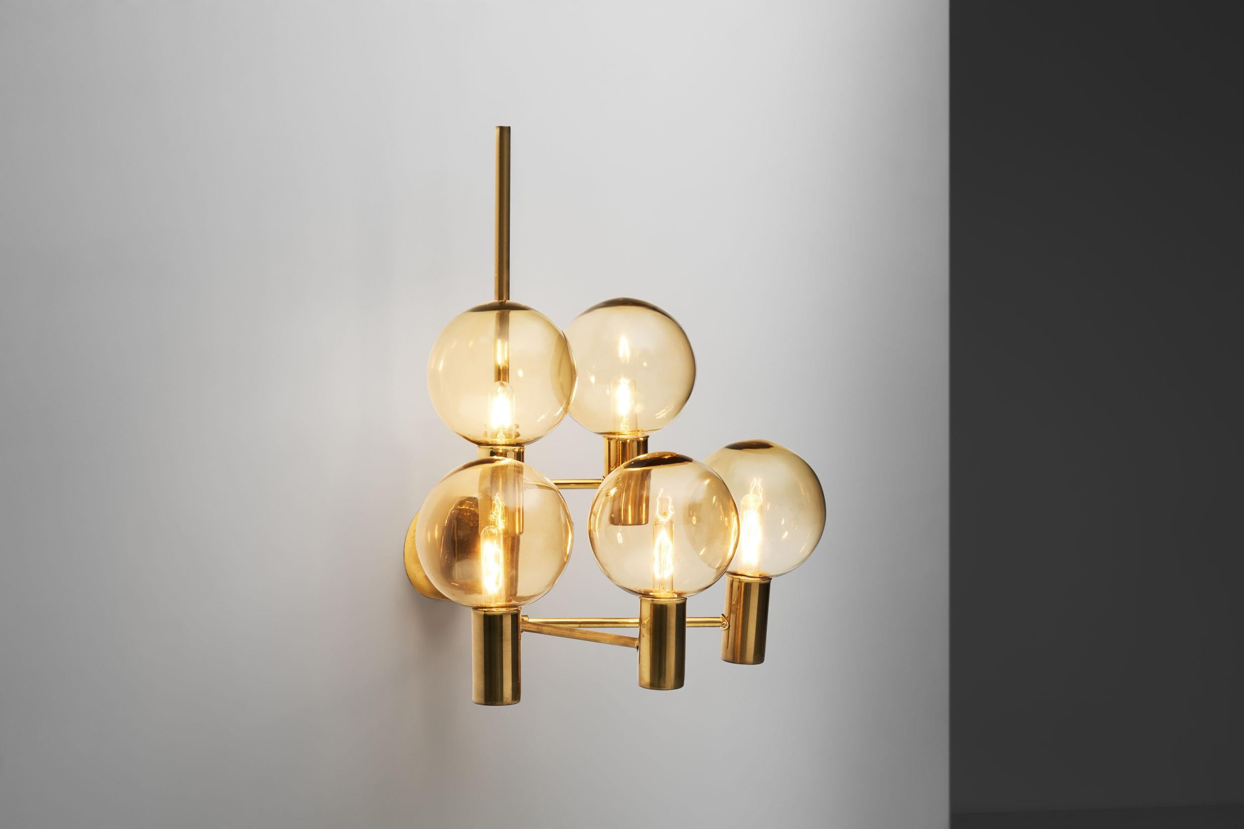 Scandinavian Modern Hans-Agne Jakobsson Brass Wall Lamp with Smoked Glass Shades, Sweden, 1960s For Sale