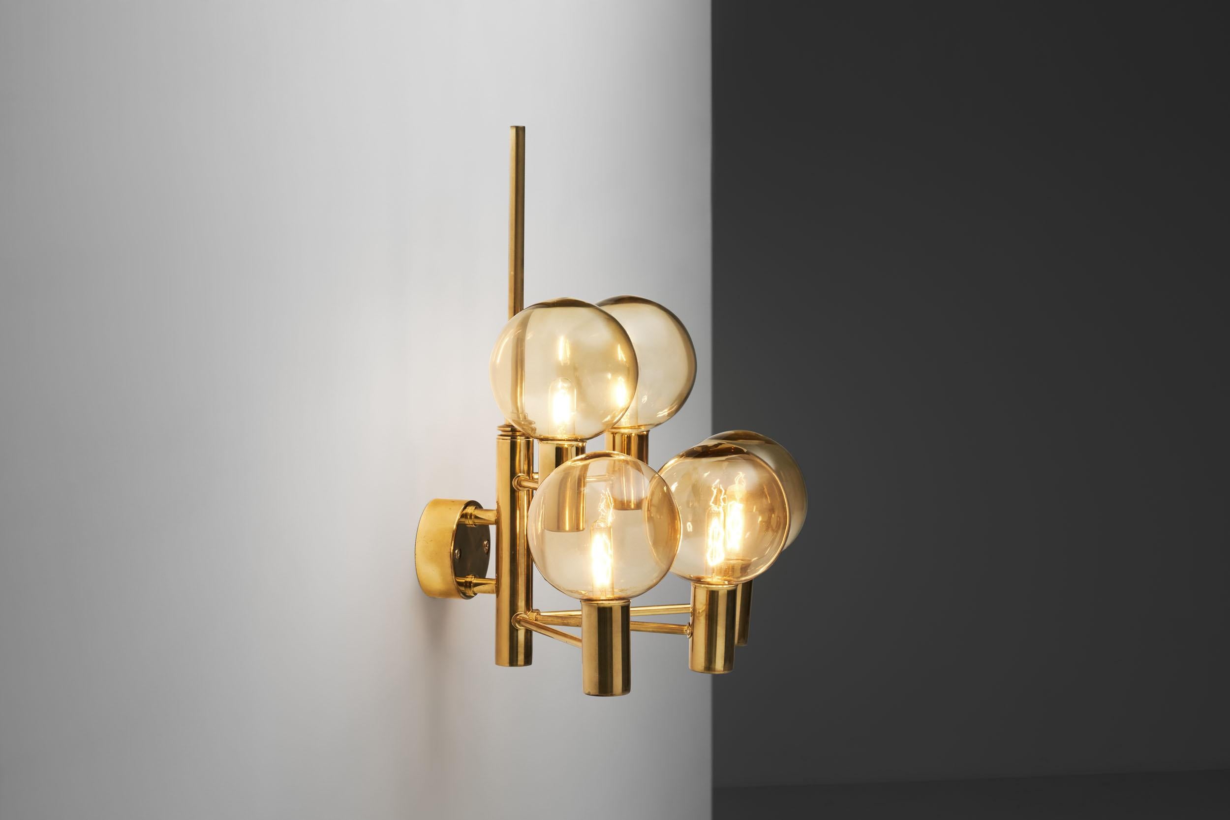 Swedish Hans-Agne Jakobsson Brass Wall Lamp with Smoked Glass Shades, Sweden, 1960s For Sale