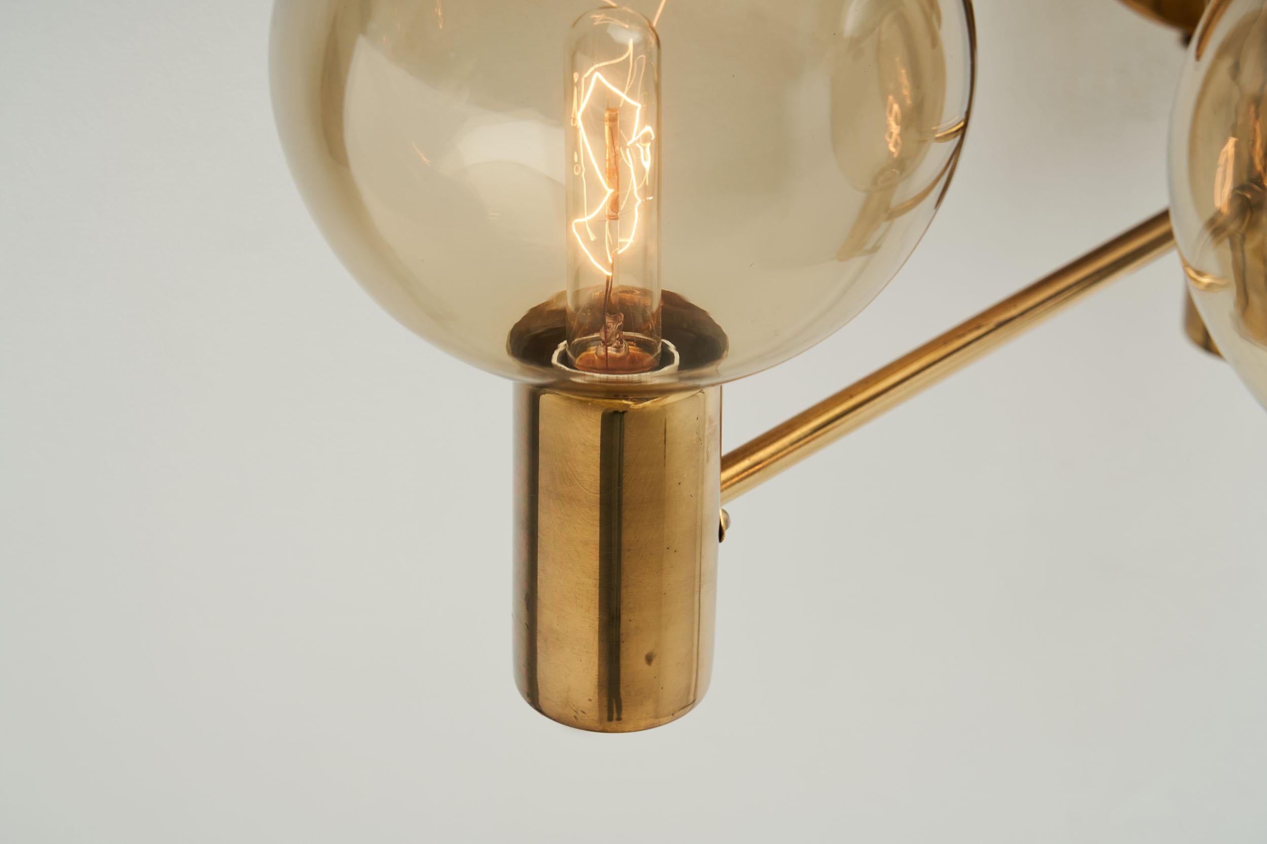 20th Century Hans-Agne Jakobsson Brass Wall Lamp with Smoked Glass Shades, Sweden, 1960s For Sale