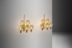 Hans-Agne Jakobsson Brass Wall Lamps with Smoked Glass Shades, Sweden 1960s