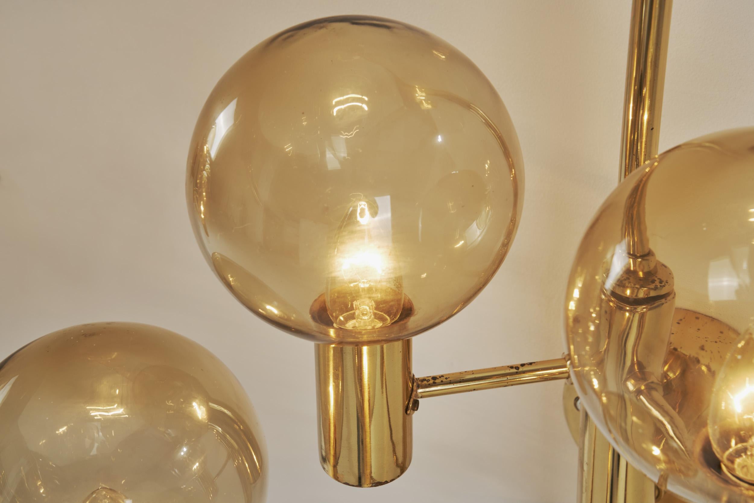 Hans-Agne Jakobsson Brass Wall Lamps with Smoked Glass Shades, Sweden 1960s For Sale 1