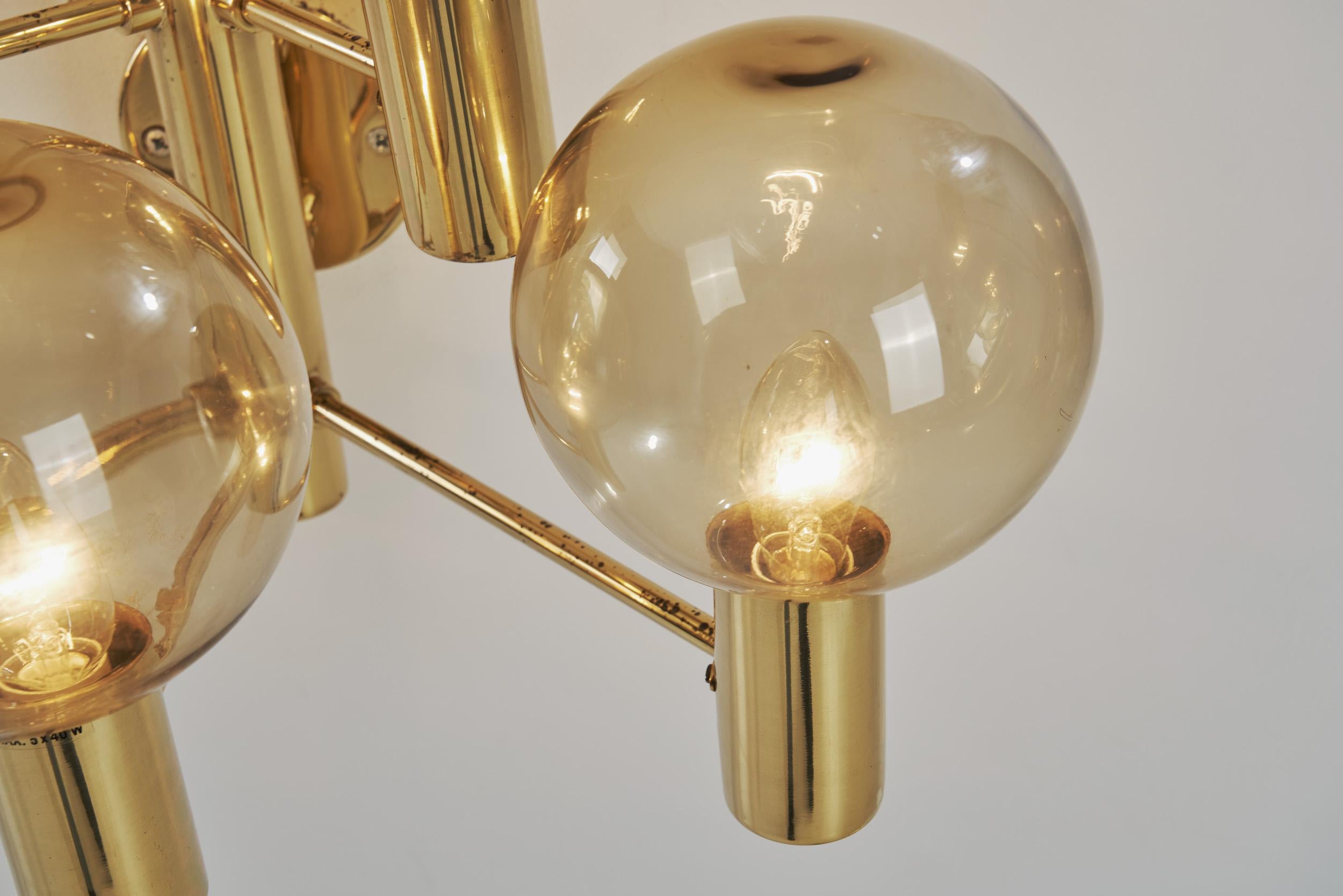 Hans-Agne Jakobsson Brass Wall Lamps with Smoked Glass Shades, Sweden 1960s For Sale 2