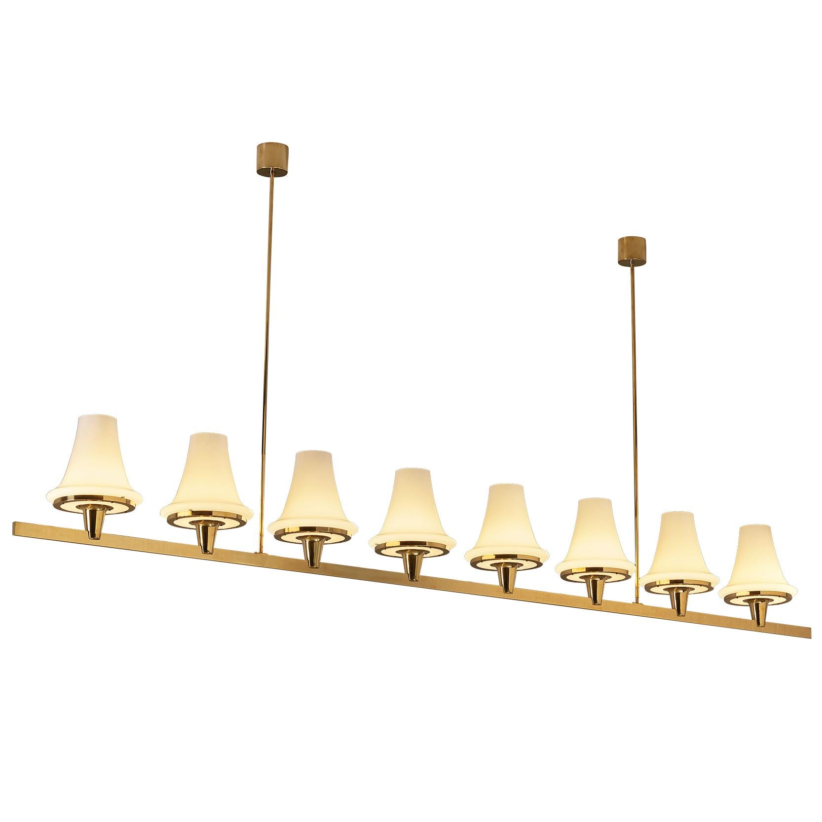 Hans-Agne Jakobsson 'C1280' Chandelier in Brass and White Glass 8.2ft