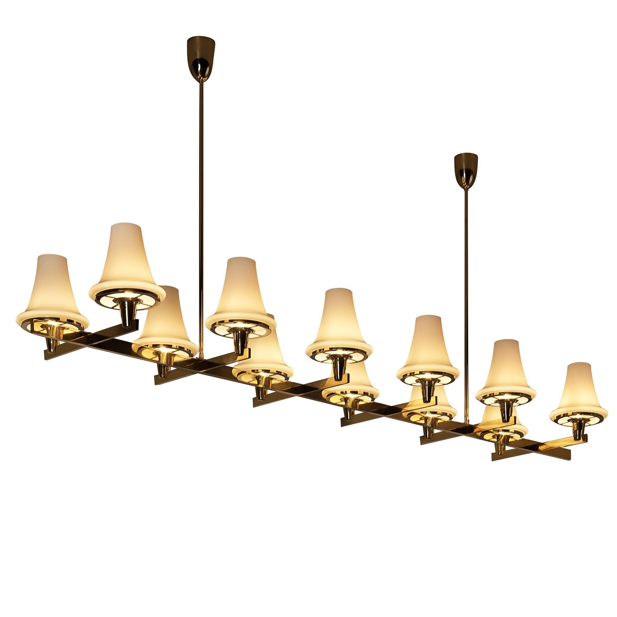 Hans-Agne Jakobsson 'C1280' Chandelier in Brass and White Glass 8.2ft