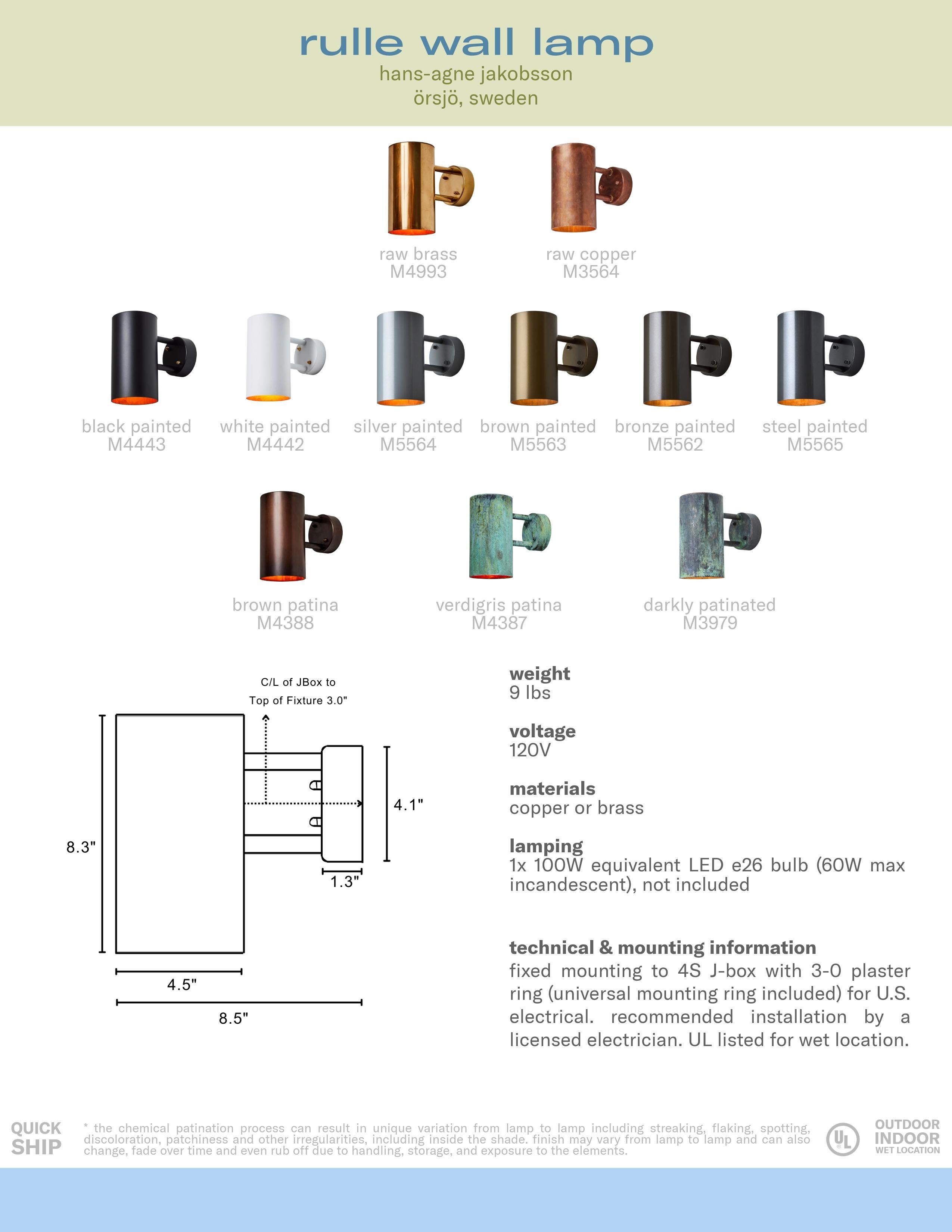 Sconce medie Hans-Agne Jakobsson C627/110 'Rulle' in ottone grezzo per esterni in vendita 13