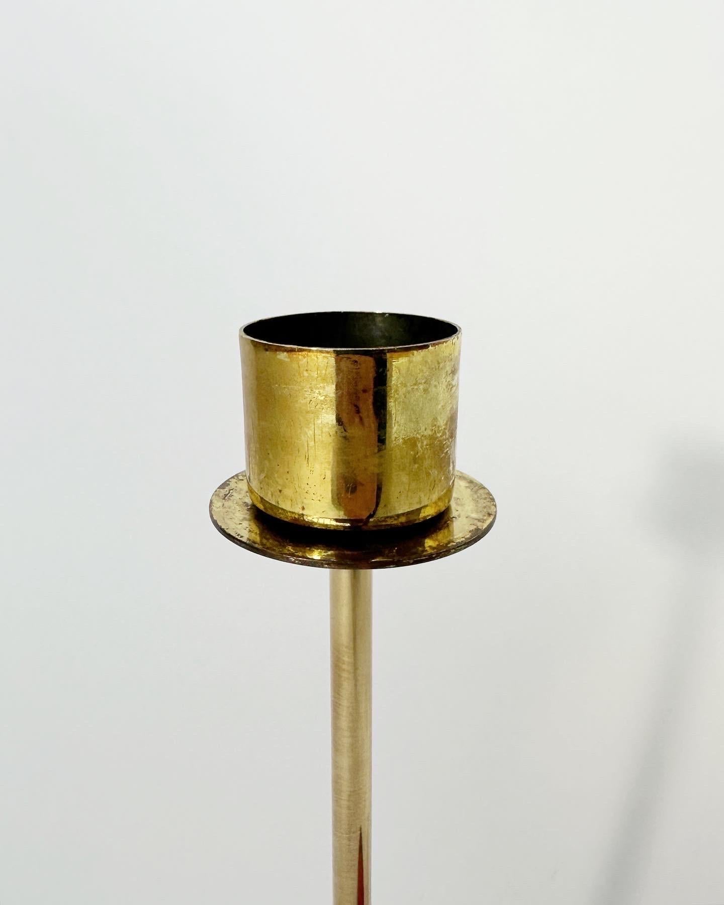 Hans Agne Jakobsson Candle Holder Brass & Glass Hurricane Candle Stick Sweden  5