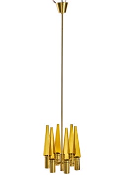 Lampada da soffitto Hans-Agne Jakobsson, ottone e vetro ambrato, anni '50