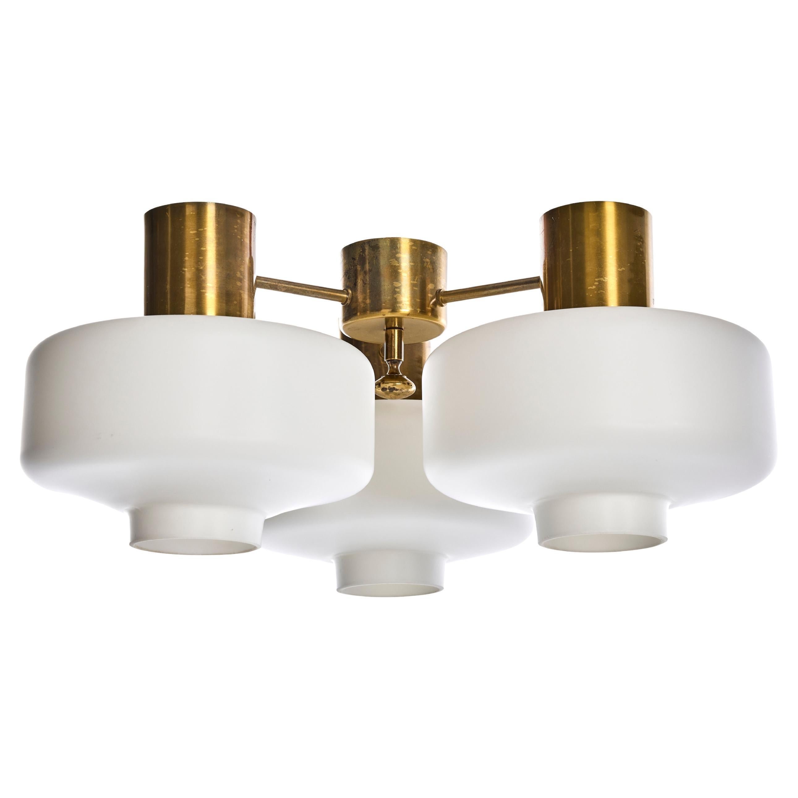 Hans-Agne Jakobsson ceiling lamp, brass and opal glass, Sweden, 1960s, Set of 2