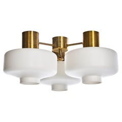 Hans-Agne Jakobsson ceiling lamp, brass and opal glass, Sweden, 1960s, Set of 2