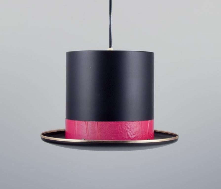 Swedish Hans Agne Jakobsson. Ceiling lamp in the shape of a top hat in black metal. For Sale